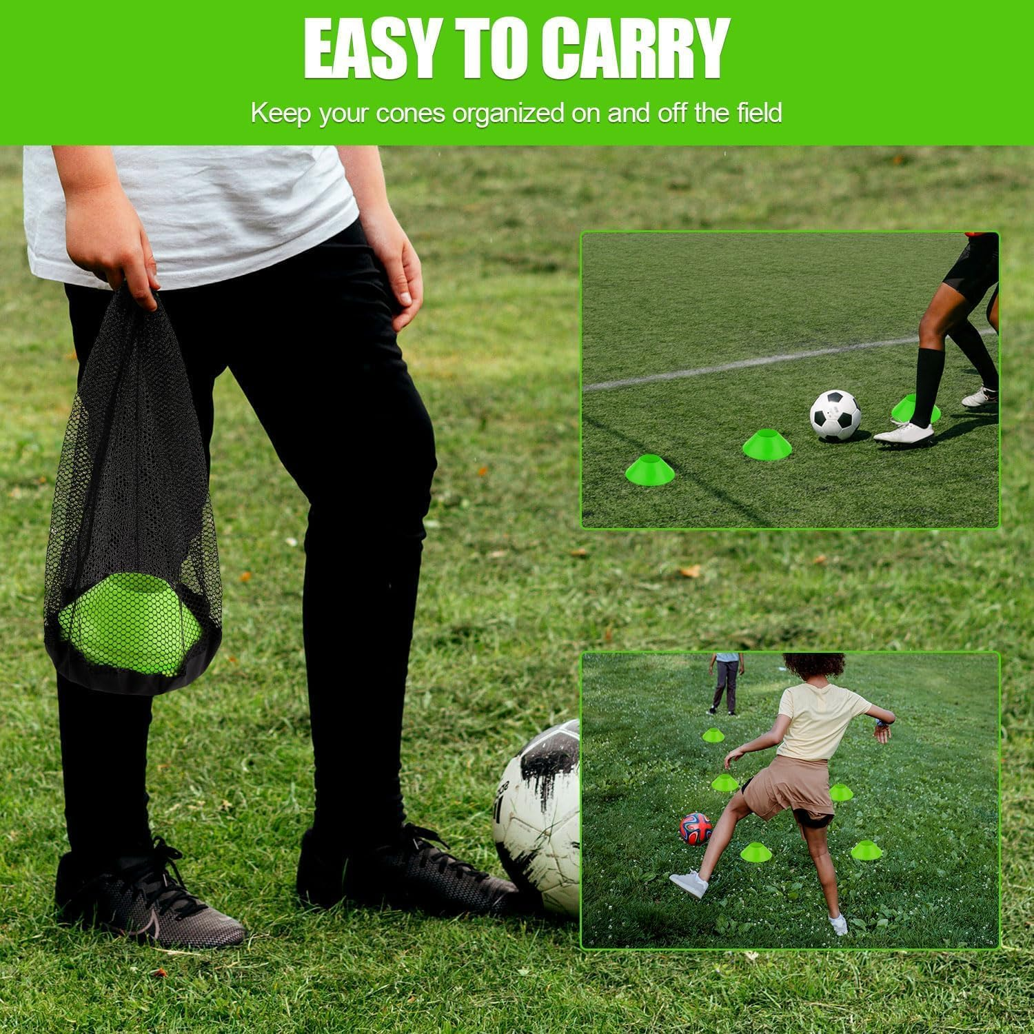 20Pcs Soccer Markers Disc with Net Bag, Portable Lightweight Agility Field Soccer Training Cones, Football Training Agility Markers Cone, Soccer Cones Discs with Mesh Bag for Sports Training, Green