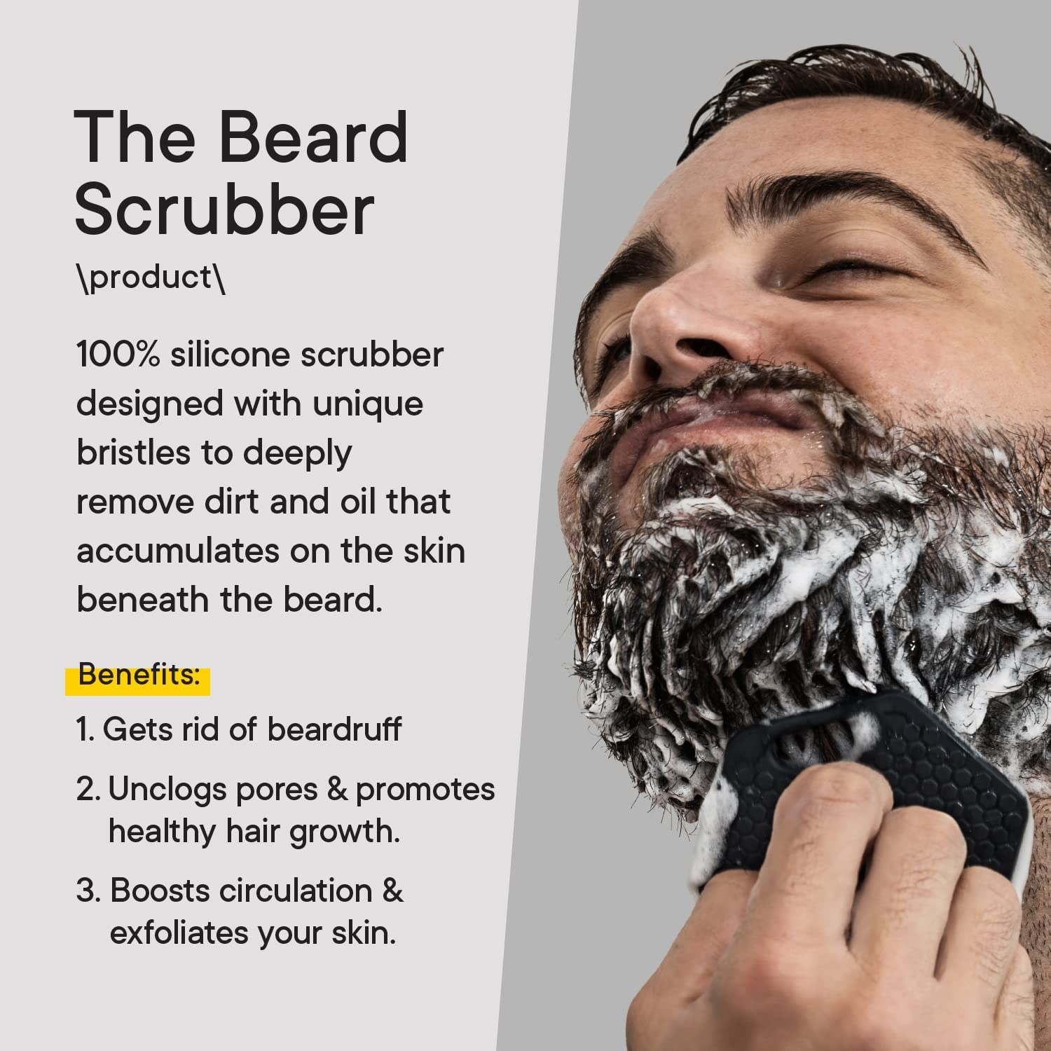 TOOLETRIES Men'S Beard Kit - Silicone Beard Scrubber & Hydrating Wash with Coastal Pine Scent, Facial Hair Exfoliator for Men, Deep Cleans & Exfoliates Skin, Removes Beardruff image number 3