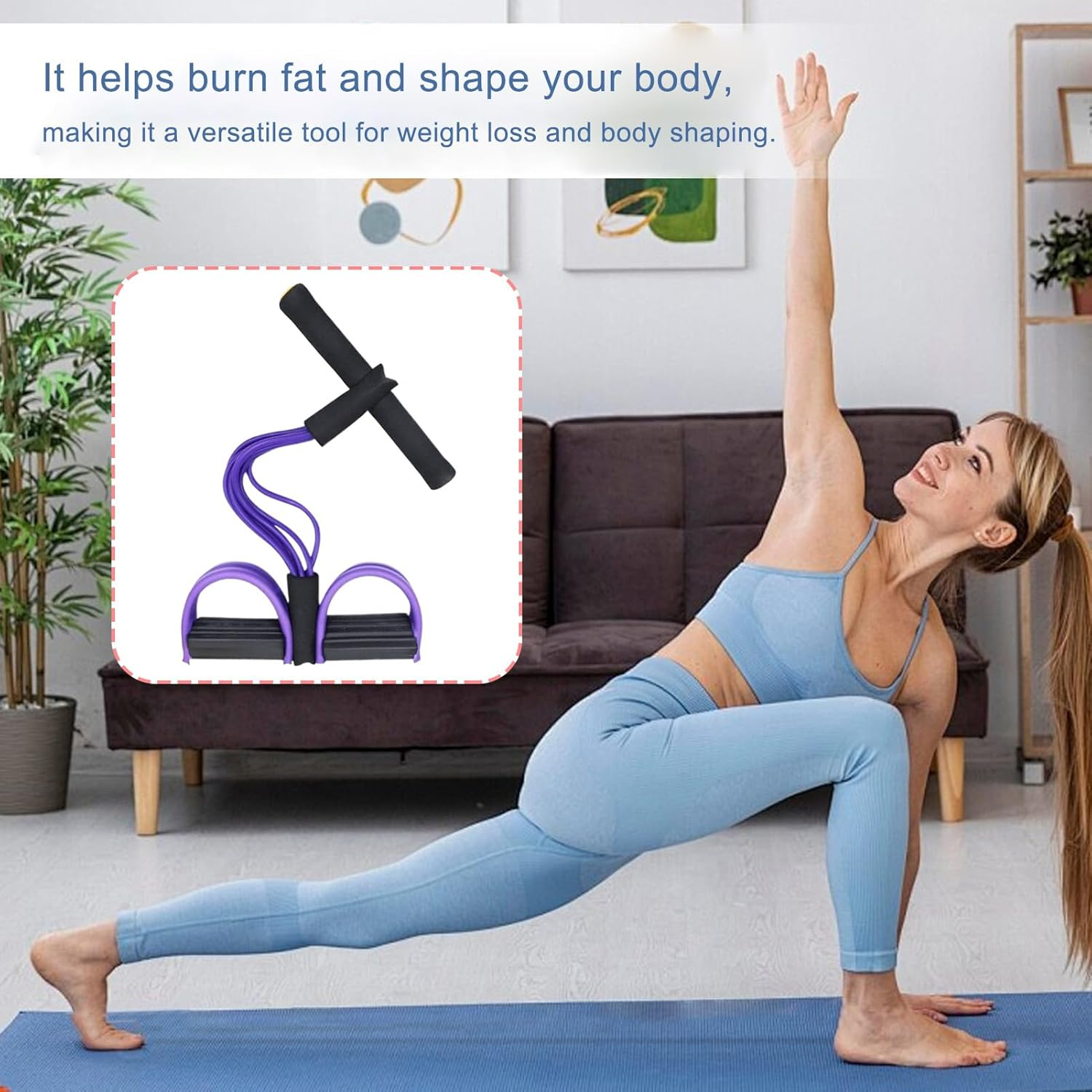 Pedal Resistance Band with Handle,Fitness Foot Pedal Stretch Bands 6-Tube | Stretching Trainer Training Equipment for Beginners Pilates Yoga Adults Home Office Gym Abdomen Arms - Black image number 2