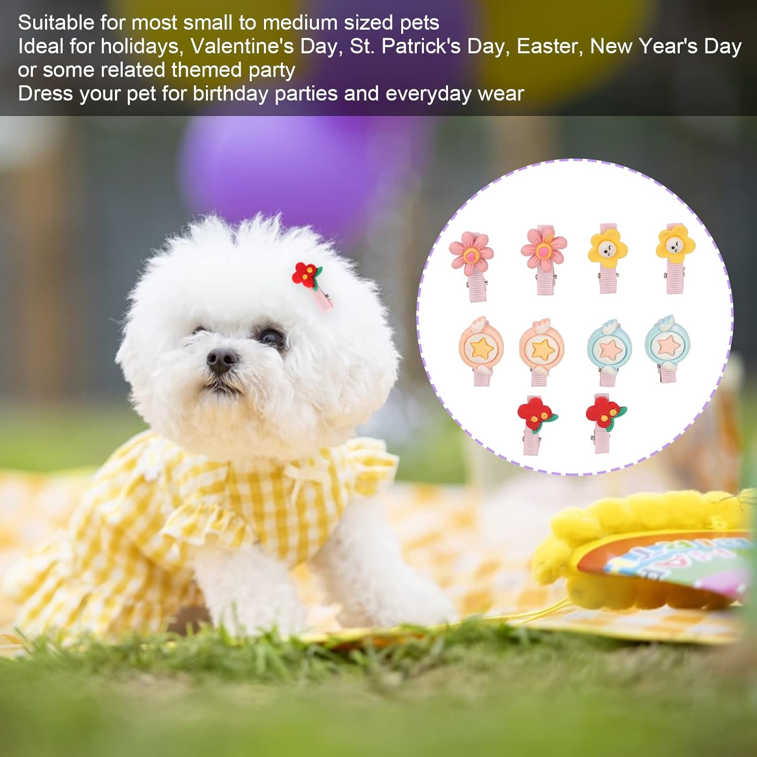 20Pcs Pet Hair Clip, Flower Shape Resin Lovely Sweet Cute Dog Hair Barrettes, Pet Headdress Pet Grooming Hairpin Pet Grooming Hair Accessories for Small and Medium Pets image number 2