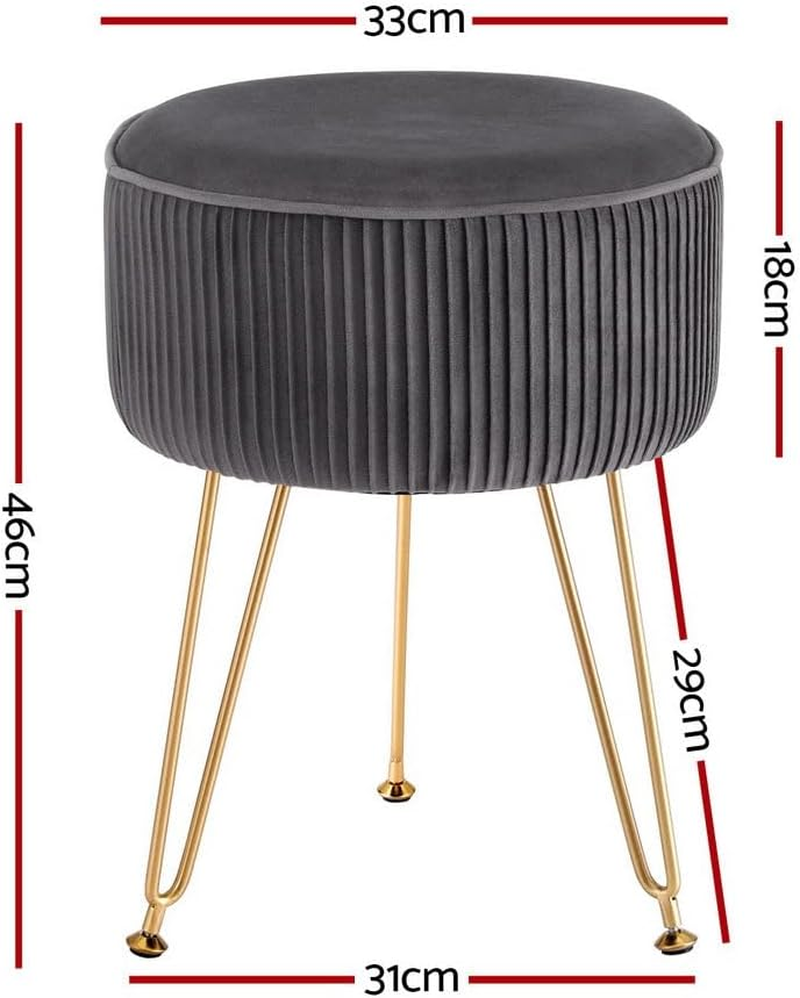 Artiss Ottoman Foot Stool, Velvet Lounge Foot Pouf Make up Vanity Stool, Vertical Stripe Padded Seat Home Decor Bedroom Hallway Office Living Room, round Grey image number 6