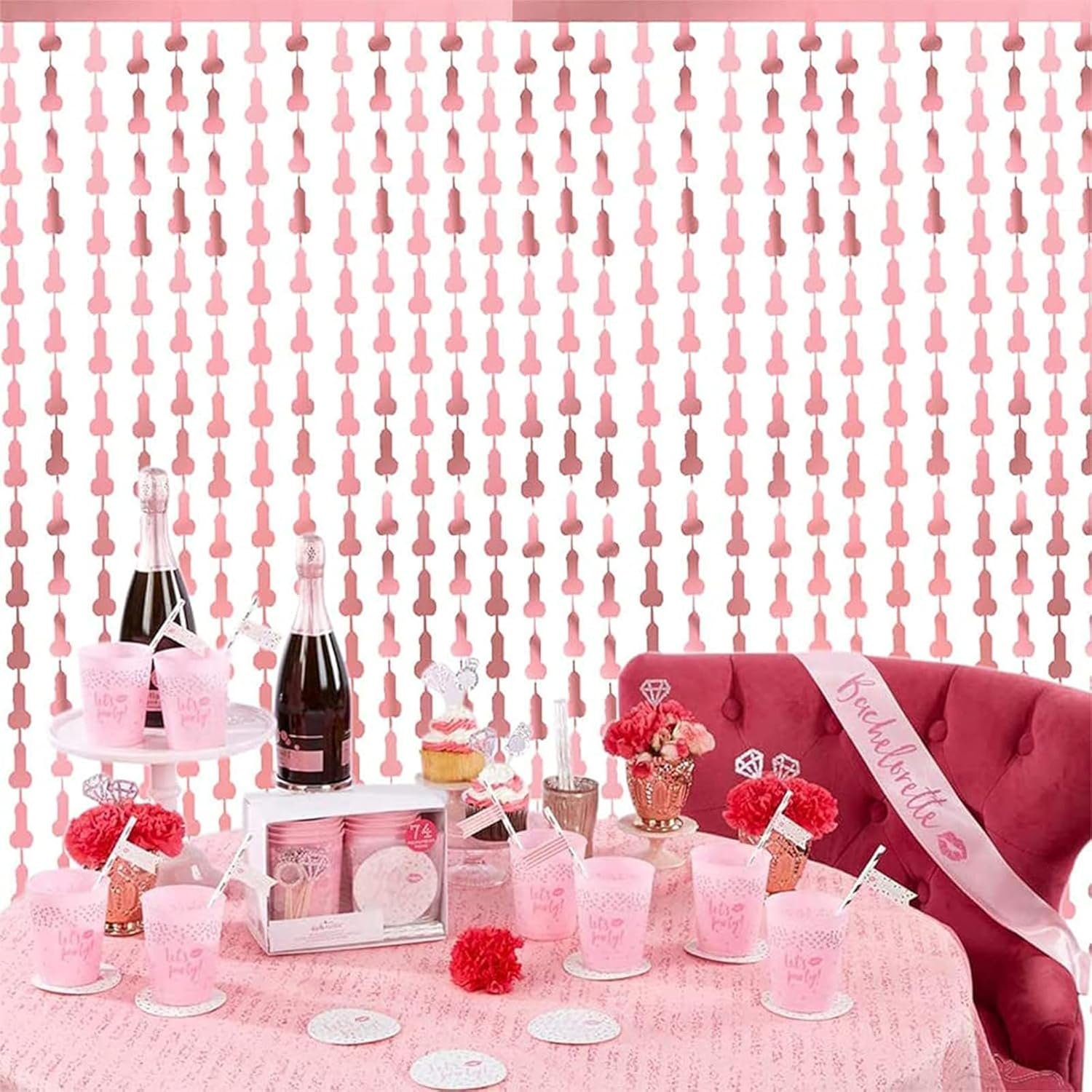 2 Pcs Decorations Rose Gold Fringe Curtains Background for Bachelorette Party,Wedding,Holiday Decorations Rose Gold Backdrop,Party Rose Gold Backdrop(3.2 Ft X 6.6 Ft)(Rose Gold) image number 1