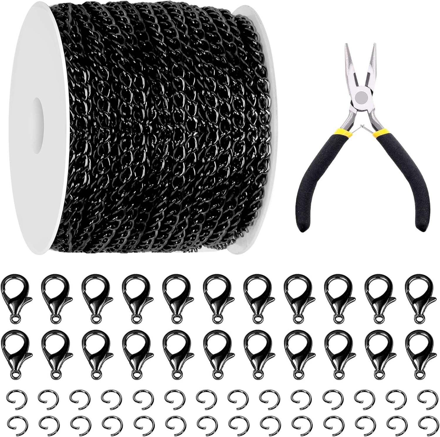 Glarks 102Pcs 30 Feet White Cable Link Chains Set with Lobster Clasps and Jump Rings for Jewelry Making