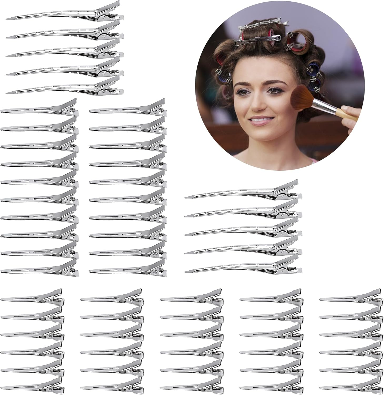 OOTDAY Hair Clips, Metal Alligator with Holes, Metal Duck Billed Hair Clips, Silver Metal Duck Billed Hair Clips, for Thick Hair Roller Salon Styling Sectioning Bows Diy(60Pcs) image number 4