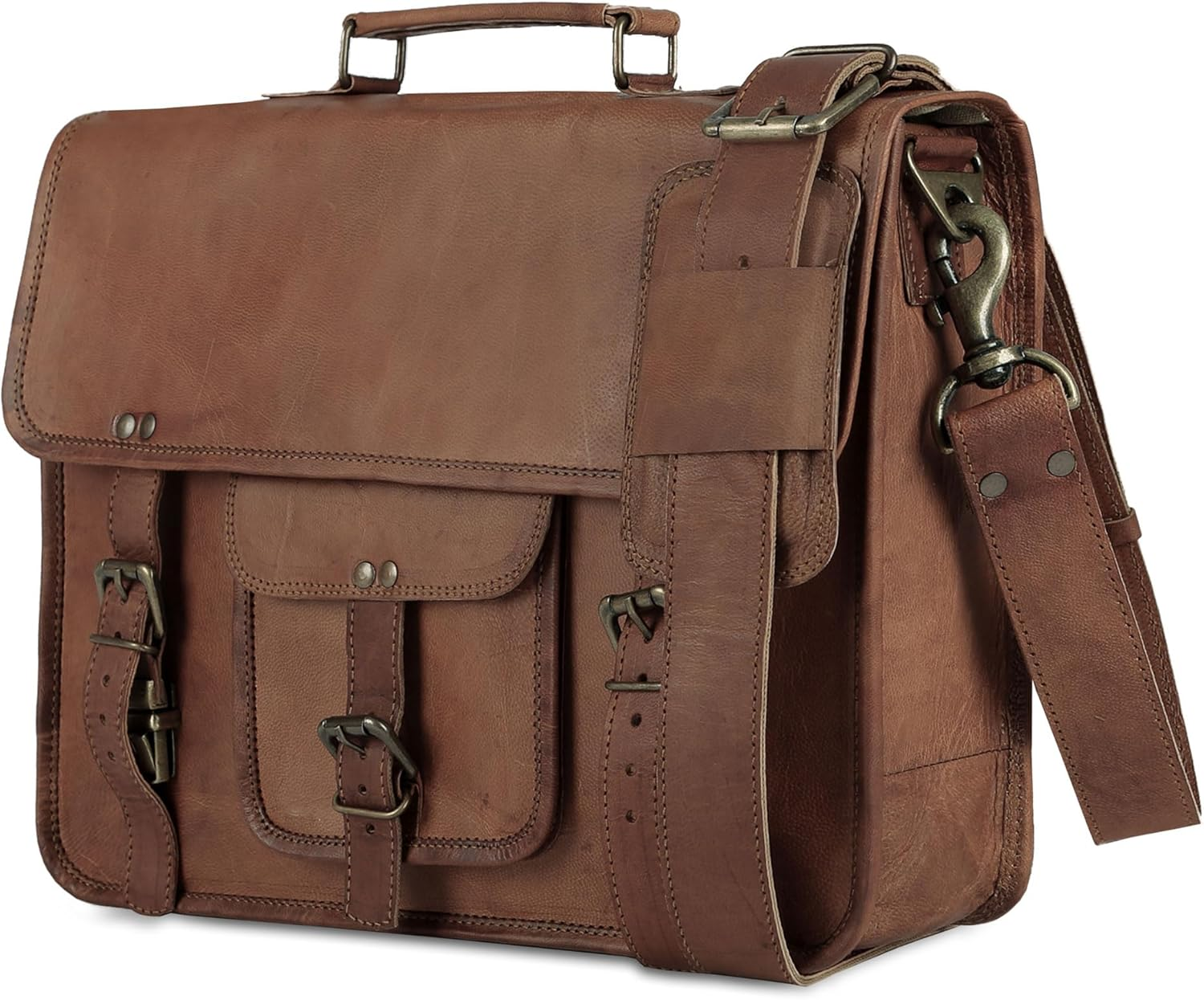 Komal'S Passion Leather Vintage 15 Inch Laptop Messenger Bag Briefcase Satchel for Men and Women image number 4
