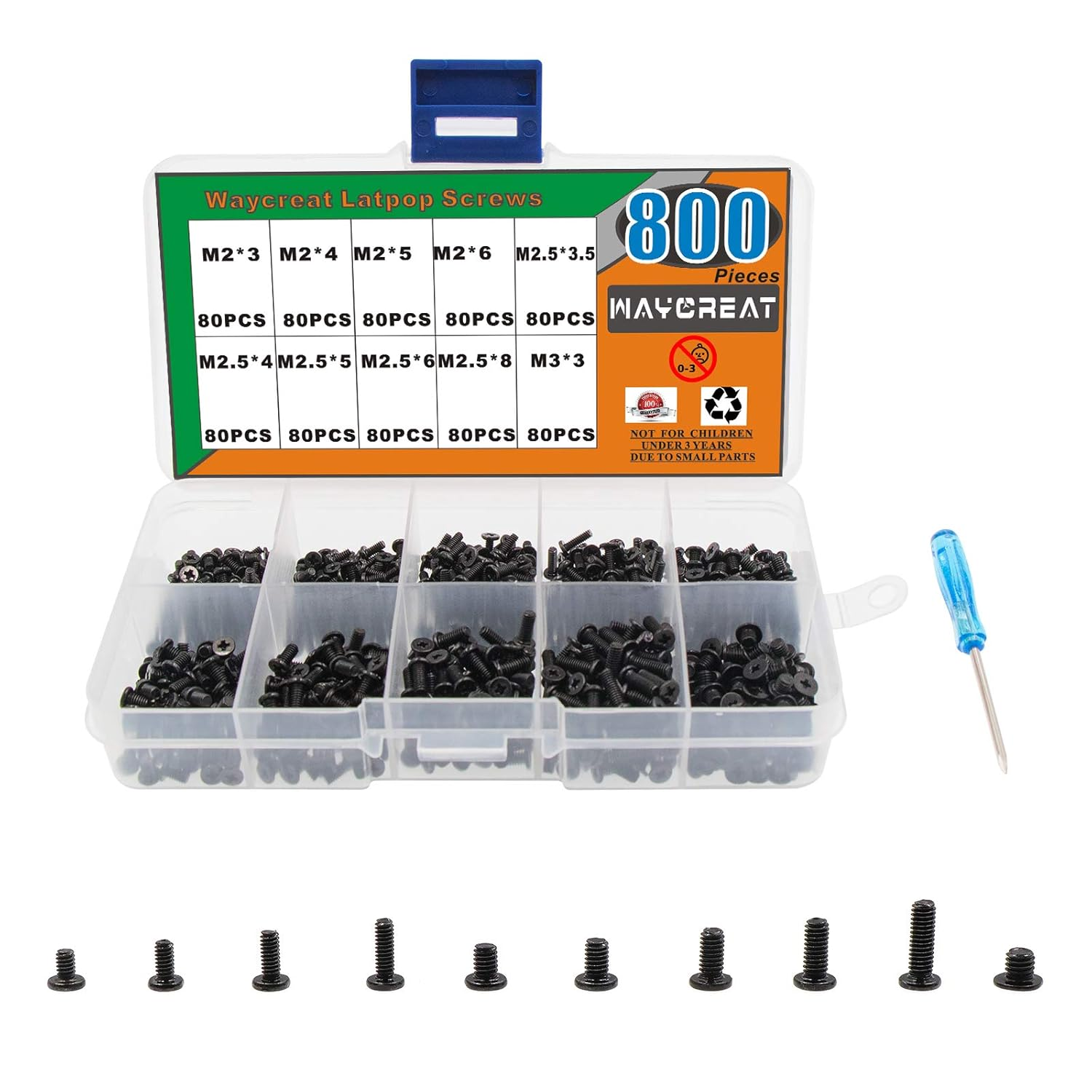 Waycreat 800Pcs M2 M2.5 M3 Laptop Notebook Computer Screws Set Kit for IBM HP Dell Samsung Sony Toshiba Gateway Acer Lenovo(10 Sizes) image number 6