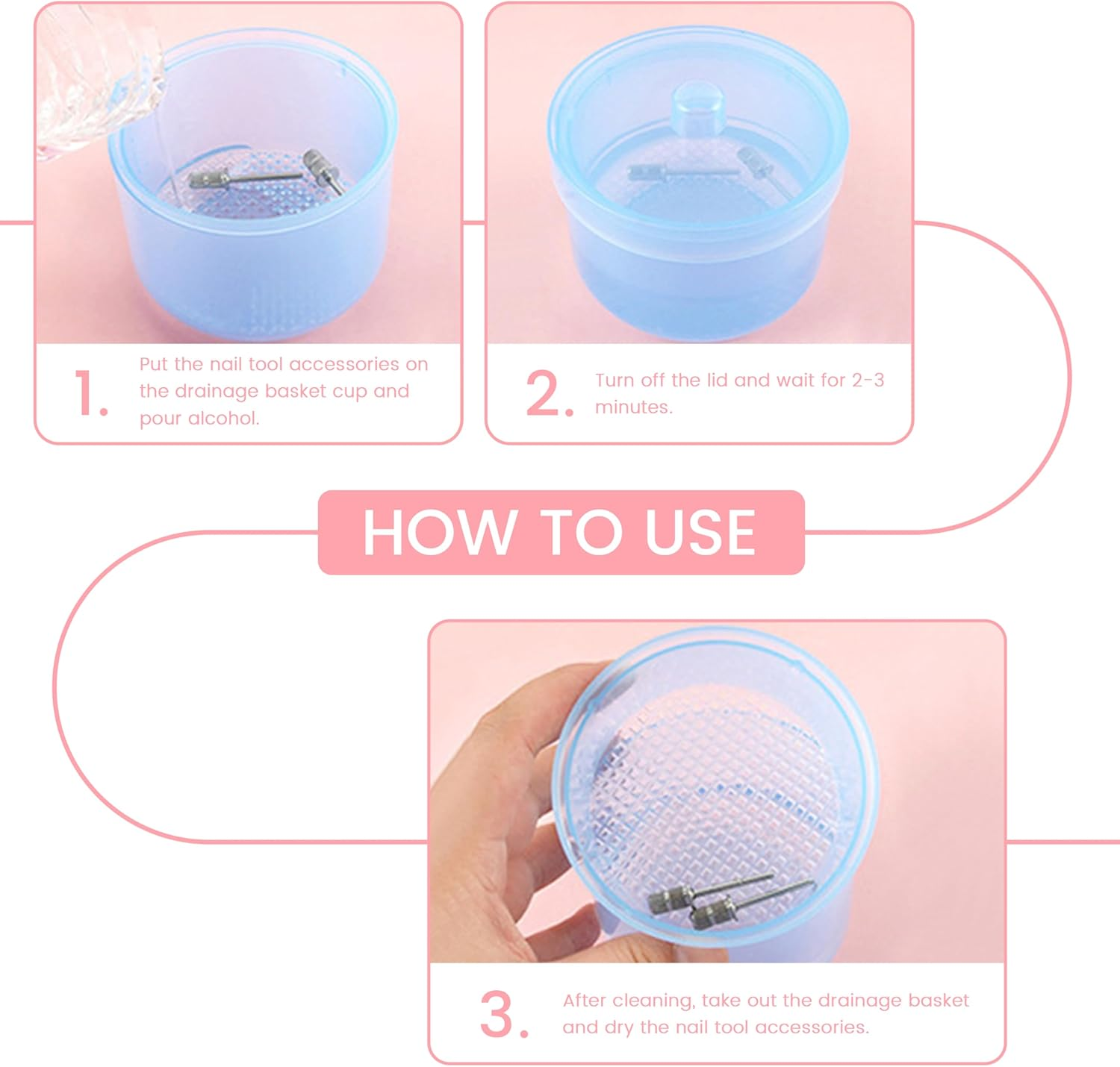 4Colors Nail Art Tools Cleaner Storage Box Nail Drill Bits Clipper Cutter Alcohol Soaking Cleaner Tweezers Accessories Clean Nail Tools (Clear) image number 4