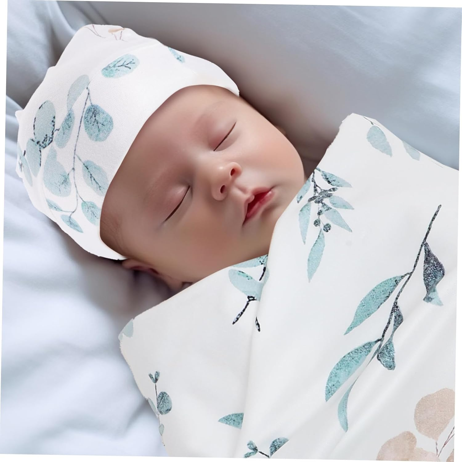 Yardwe Cute Newborn Swaddle Blanket Headband Hat Boy Girl Wrap Swaddle Fetal Cap image number 6