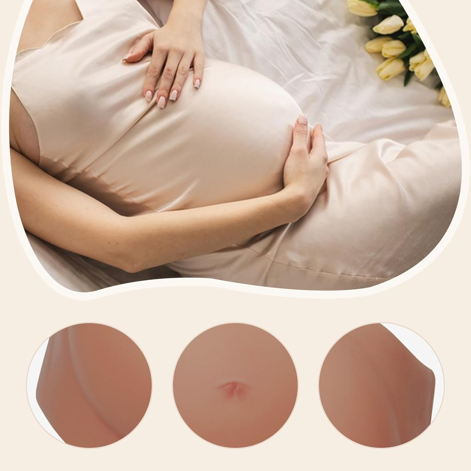 "Abbraccia" Fake Belly Reusable Tummy Silicone Belly for Cosplay Stage Advertising TV Series - Beige image number 5