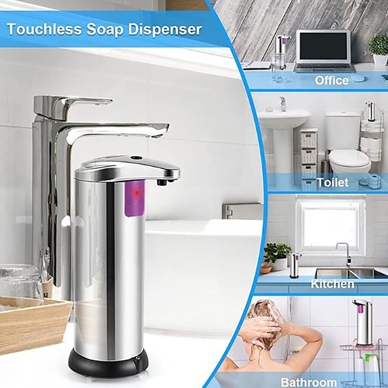 YAKESD Touch-Free Battery Operated Electric Automatic Liquid Soap Dispenser,Touchless Dish Soap Dispenser 12.5Oz/370Ml with Adjustable Volume Control Dial for Bathroom Kitchen (Not Included Battery) image number 6