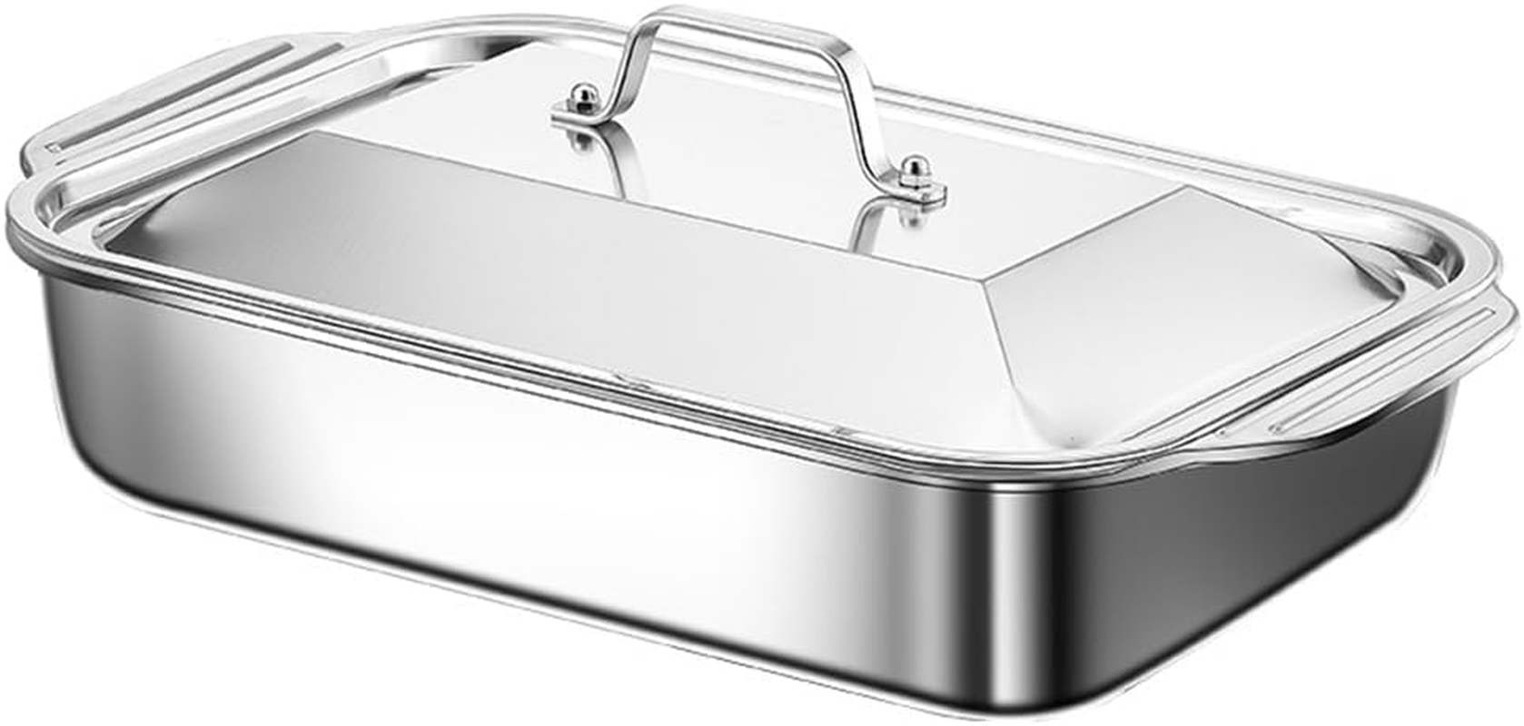 Stainless Steel Grill Pan with Lid, Deep Square Roast Pot, Commercial-Grade Fish Bake Boiler, Large Toast Seafood Caldron for Fish, for Oven/Stovetop/Bbq（41X21X8Cm） image number 5