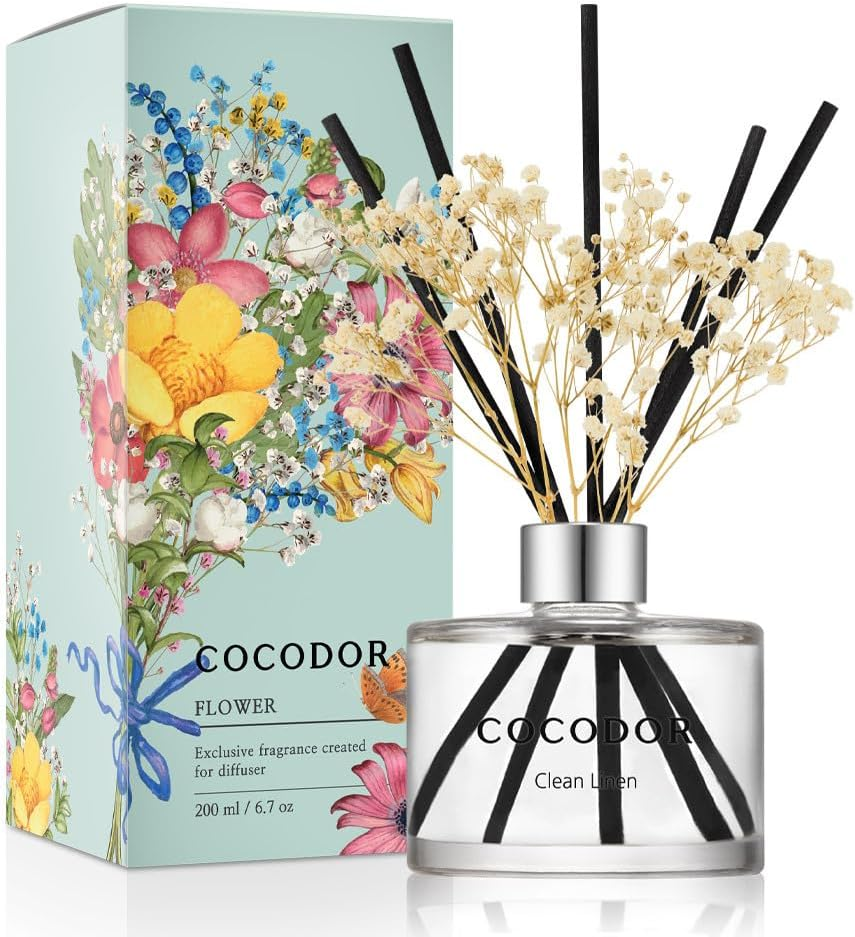 COCODOR Flower Reed Diffuser Set / 200Ml / Clean Linen/Scent Diffuser with Sticks Home Fragrance Reed Diffuser for Bathroom Shelf D&eacute;cor image number 4