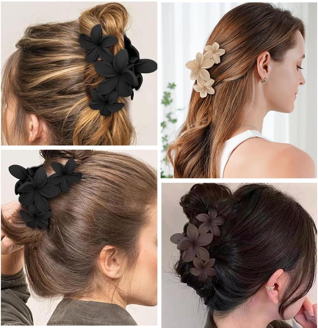 XYTAHDM Pack of 4 Hair Clips with Flower Motif for Women, Preppy Flower Hair Clip, Hawaiian Plumeria Hair Clip, Hawaiian Hair Accessories for Thick Hair, Strong Hold, Non-Slip, Gifts for Women (C) image number 5