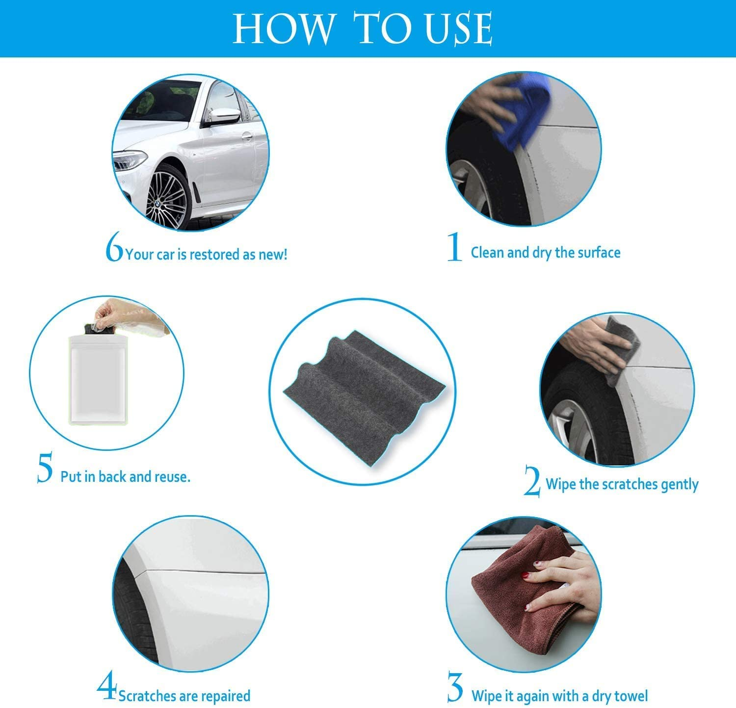 Nano Sparkle Cloths Car Scratch Remover, 1224 HY Type Car for All 2024 New for Blue Color Car 2024 image number 5