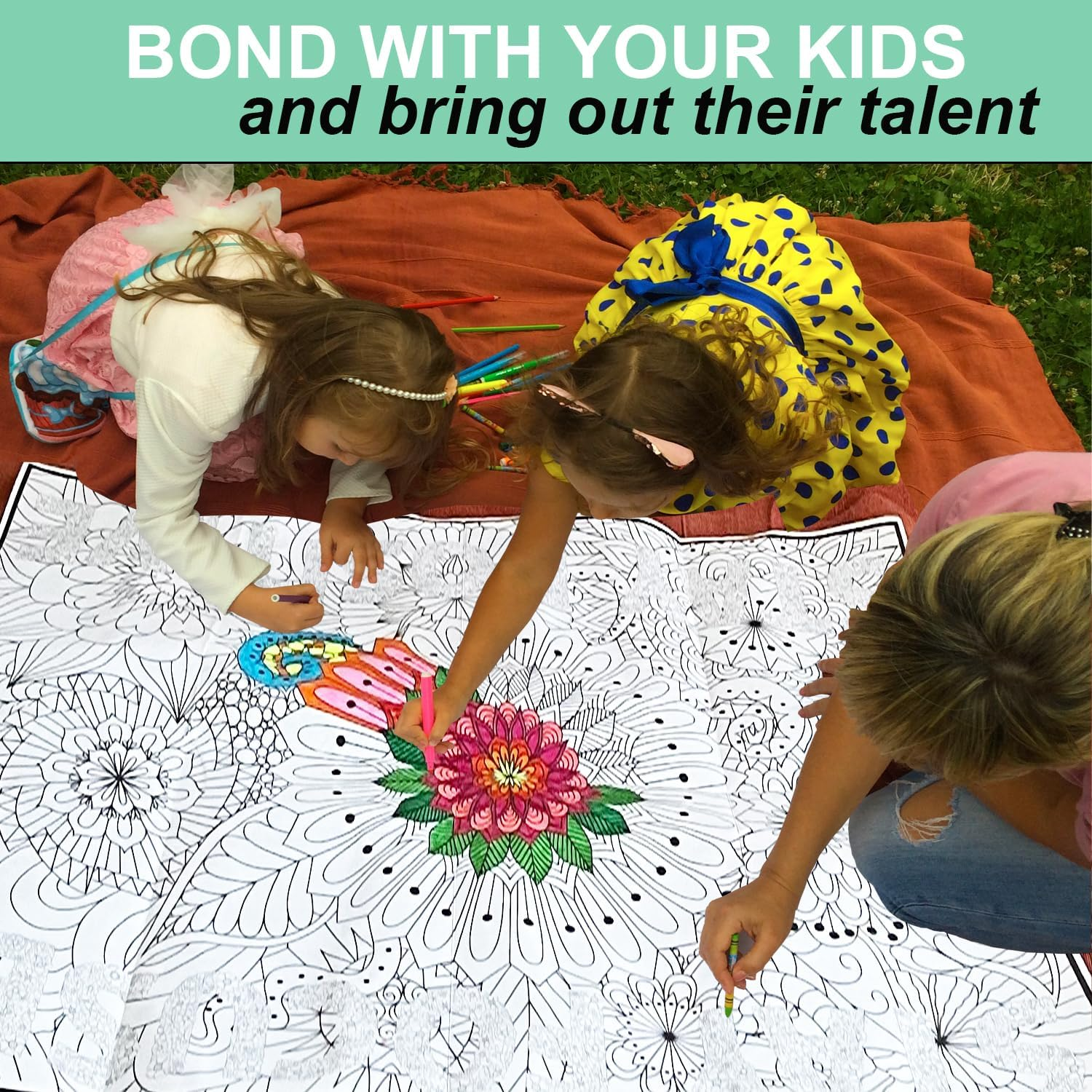 Large Coloring Posters for Adults and Kids - Giant Coloring Poster Motivational - Jumbo Wall Poster Coloring - Huge Adult Coloring Poster Size - Big Coloring Poster for Classroom Office Team Work - Flowers image number 3