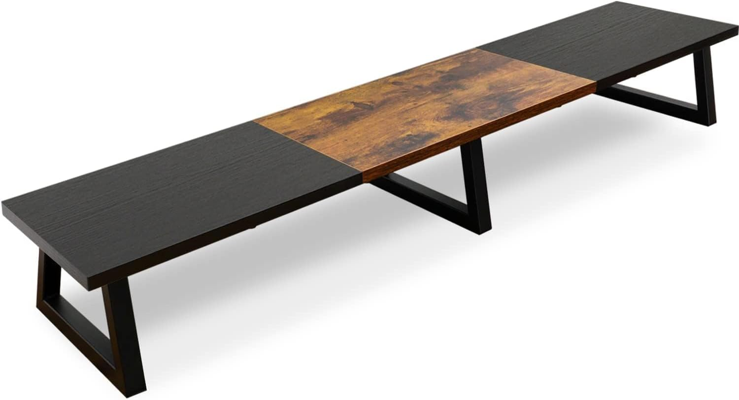 TEAMIX White Dual Monitor Riser for 2 Monitors-42Inch, Wood Desktop Dual Stand with Metal Legs, Long Screen/Pc/Laptop Storage,Computer Shelf TV Holder Home Office (White)