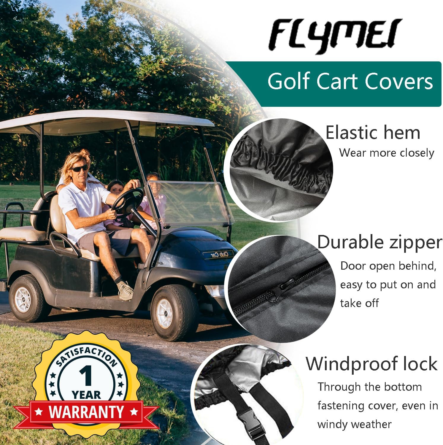 FLYMEI Golf Cart Covers, Waterproof 2/4/6 Outdoor Golf Cart Cover for EZ GO Club Car Yamaha Golf Carts, Sunproof Dustproof Club Car Cover Golf Cart Seat Covers image number 2