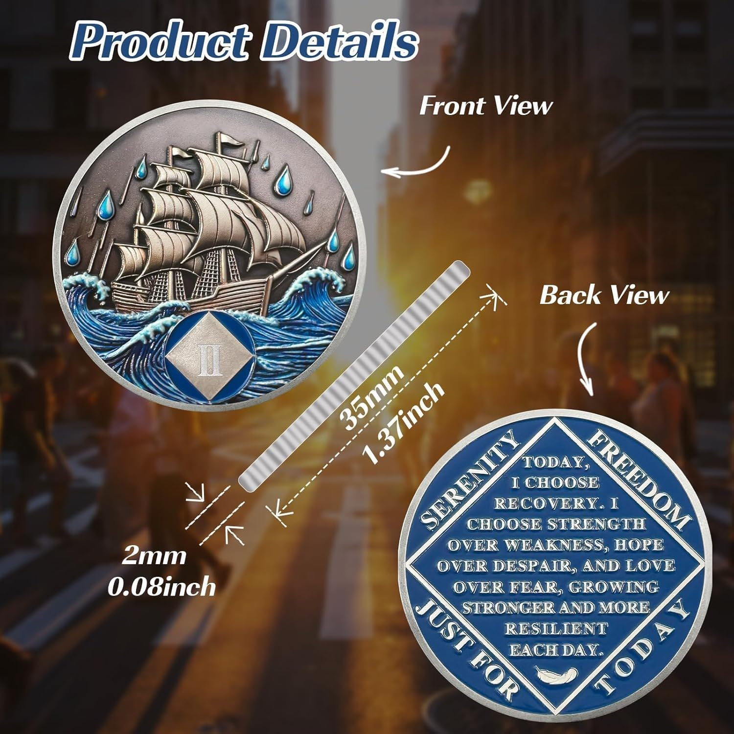 Nautical 2 Year Sober Coin- Affirmation Sober Coin -AA Chips and Medallions &ndash; Addiction Recovery AA Coins &ndash; Narcotics Alcoholics Anonymous Sobriety Gifts for Women Men image number 1