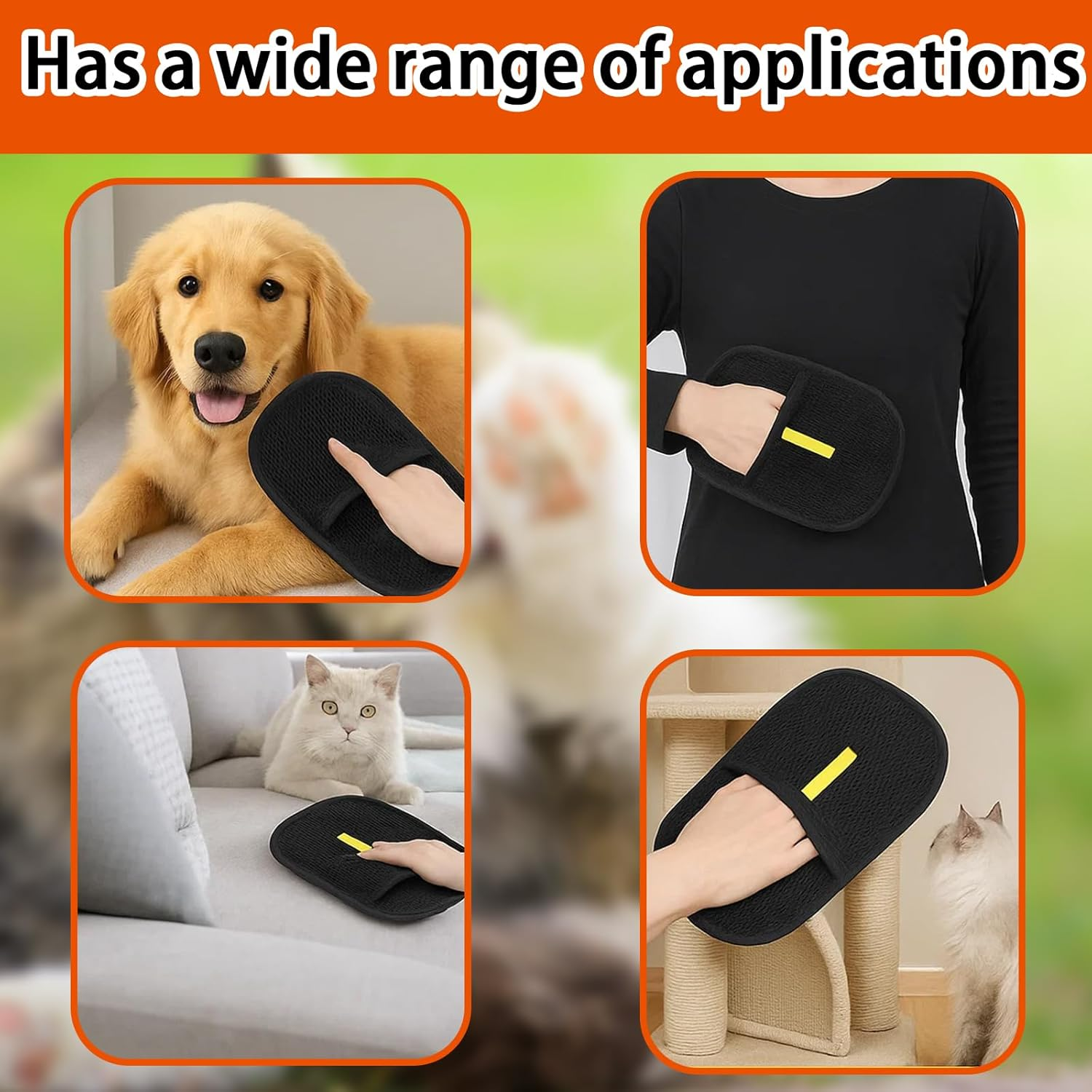 3 Pack Pet Hair Remover Glove, Pet Grooming Gloves for Cats and Dogs, Efficient Hair Removal for Furniture and Clothes, 15X20Cm Black image number 3