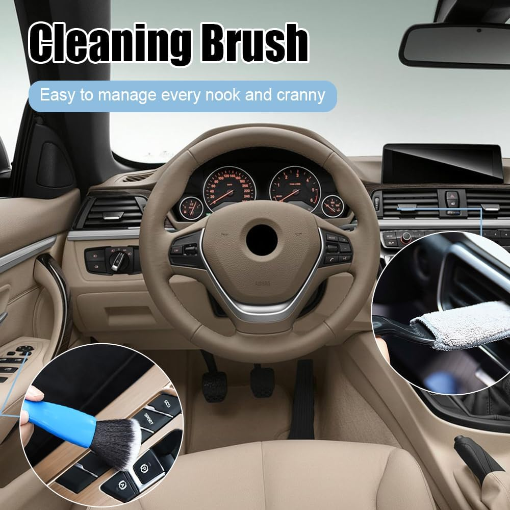 Double Head Brush for Car Clean, Car Detailing Brush, Car Interior Dust Brush, 2 in 1 Soft Portable Duster, Universal Car Interior Crevice Brush for Cleaning Panels, Air Vent, Dashboard (Blue) image number 2