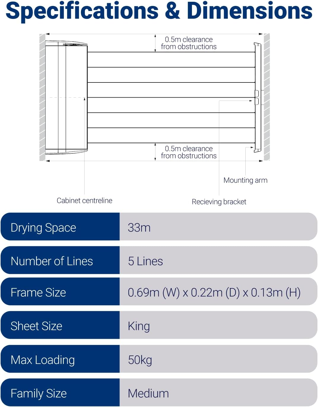Hills 5 Line Retracting Clothesline, Monument, 50 Kilogram Max Load image number 4