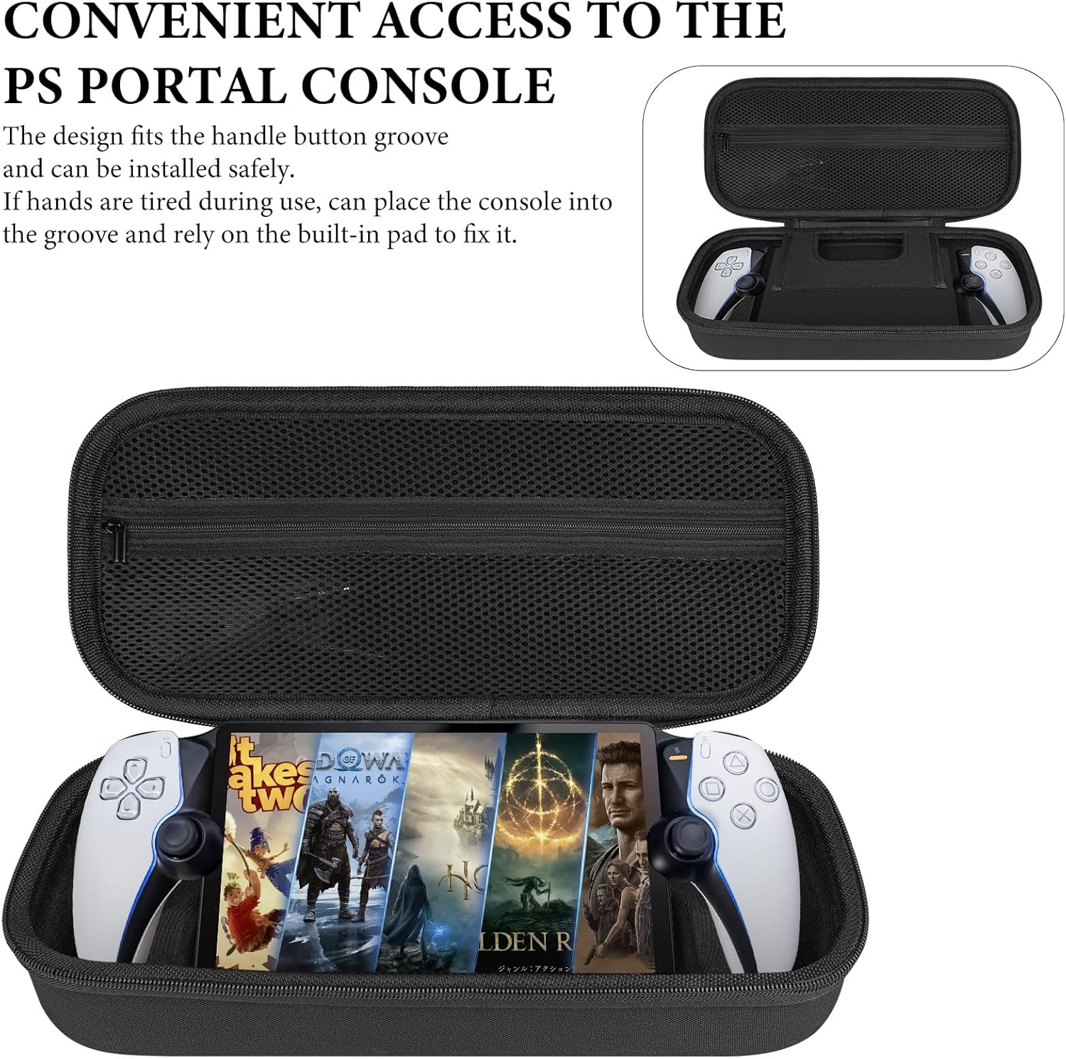 Geekria Storage Case Compatible with Playstation Portal Remote Player, Built-In Stand Design Handheld Gaming Accessories Carrying Case, Shockproof Protective Hard Shell Travel Bag (Black) image number 5