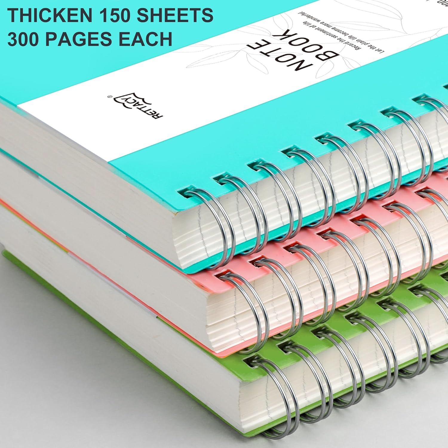 RETTACY A4 Spiral Blank Notebook, Wired Sketchbook, 300 Pages/150 Sheets for Drawing, 120 GSM, Plastic PVC Hard Cover, for Writing, Women, Men, School, 21.5 X 27.9 Cm, Blue