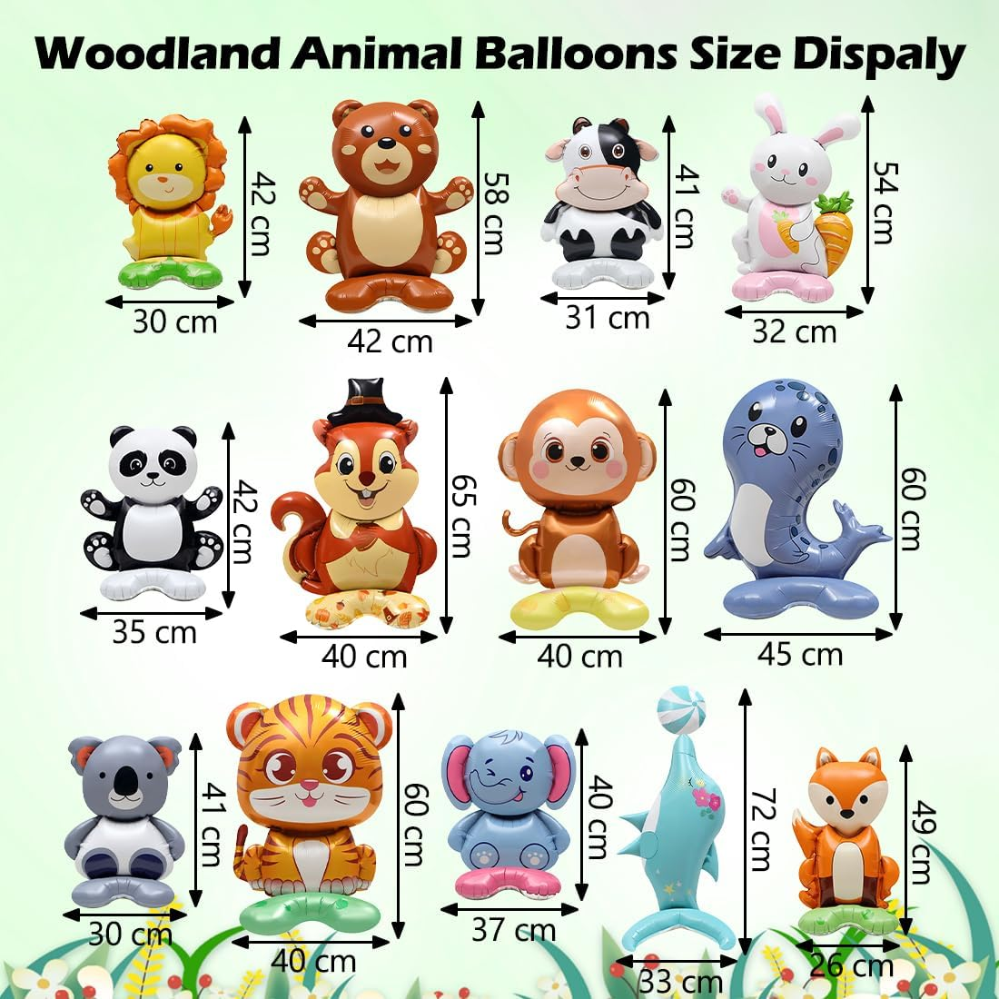 LZYMSZ Woodland Animal Balloons, 13Pcs Giant Jungle Safari Balloon Zoo Theme Foil Balloons, Cute Rabbit Bear Fox Elephant Monkey Lion Panda Standing Party Decorations for Boy Girl Birthday Baby Shower image number 2