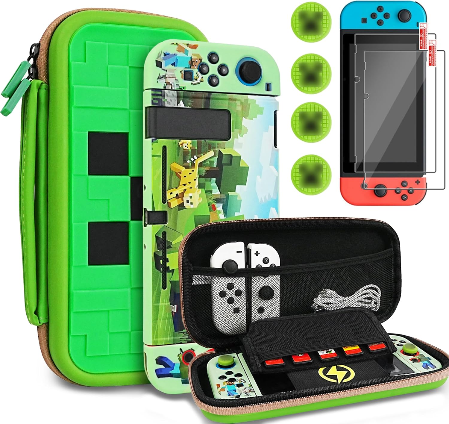 Tikodirect Carrying Case Accessories for Switch,Portable Travel Case with Soft Protective Case, Screen Protectors and Thumb Grip Caps, Green image number 4