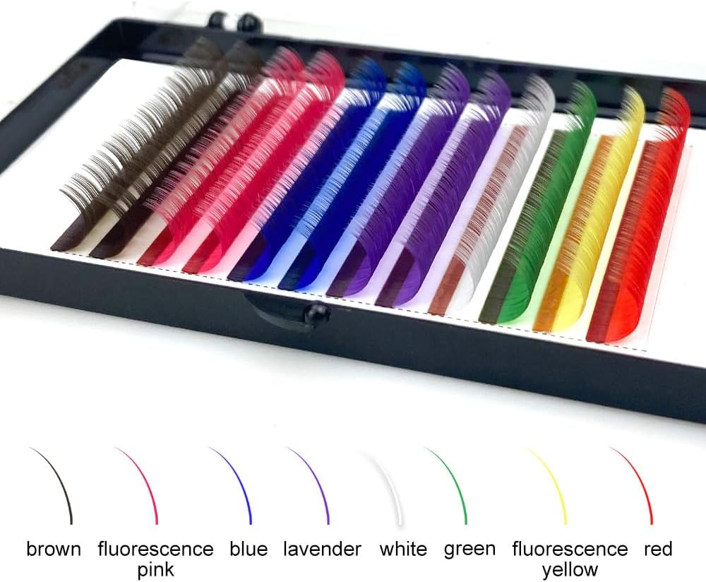 Eyelash Extension Classic Lashes 8 Colors Rainbow Cluster Lashes 0.07Mm Premade Classic Individual Lashes Colored Volume Lash Extensions for Christmas New Year for Girls Makeup (0.07-C-12Mm)