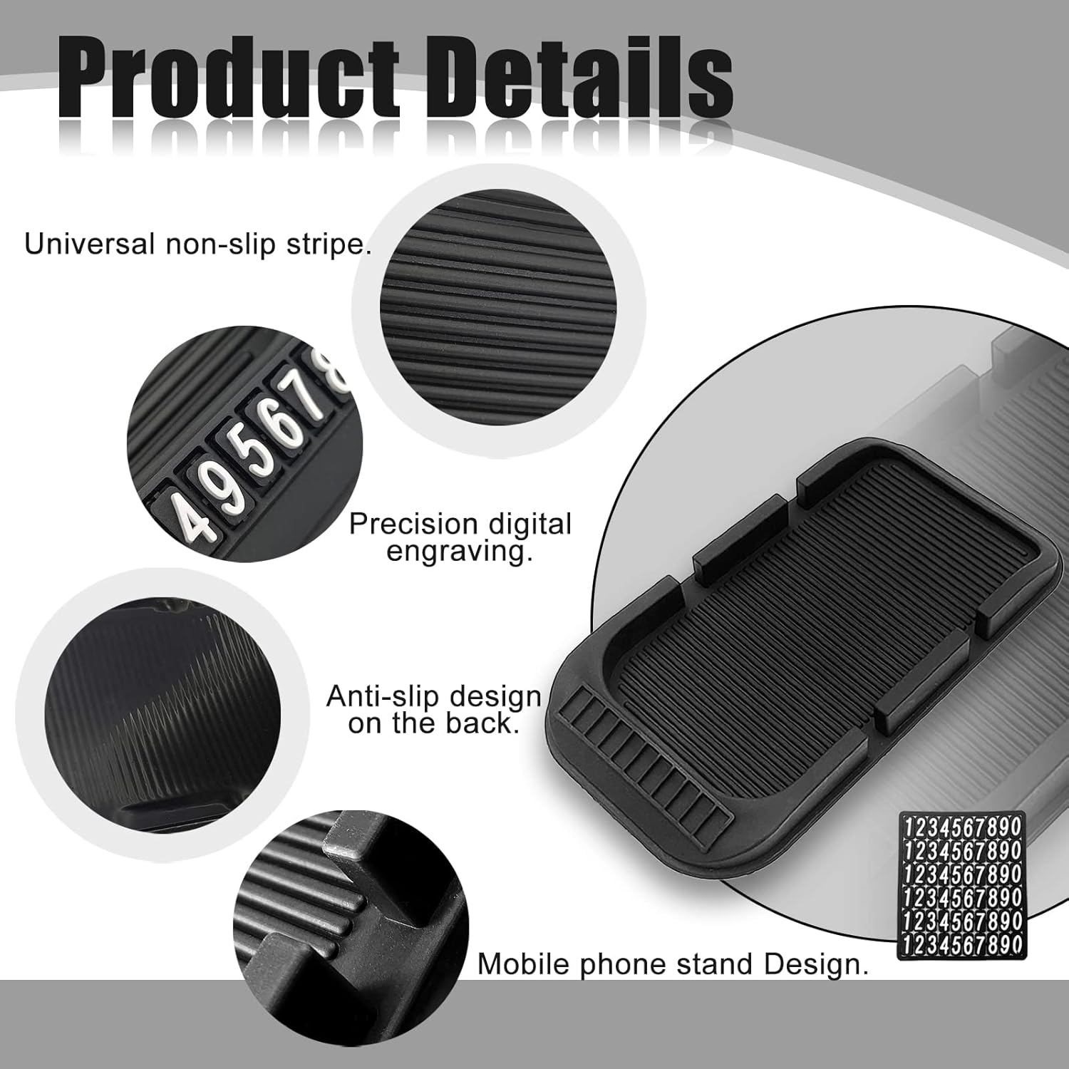 Car Dashboard Cell Phone Holder, Anti-Slip Pad Double-Groove with Number Plate Auto Silicon Tray, Silicone Car Pad Mat for Various Dashboards,Phone GPS Keychains Sunglasses Mat image number 5