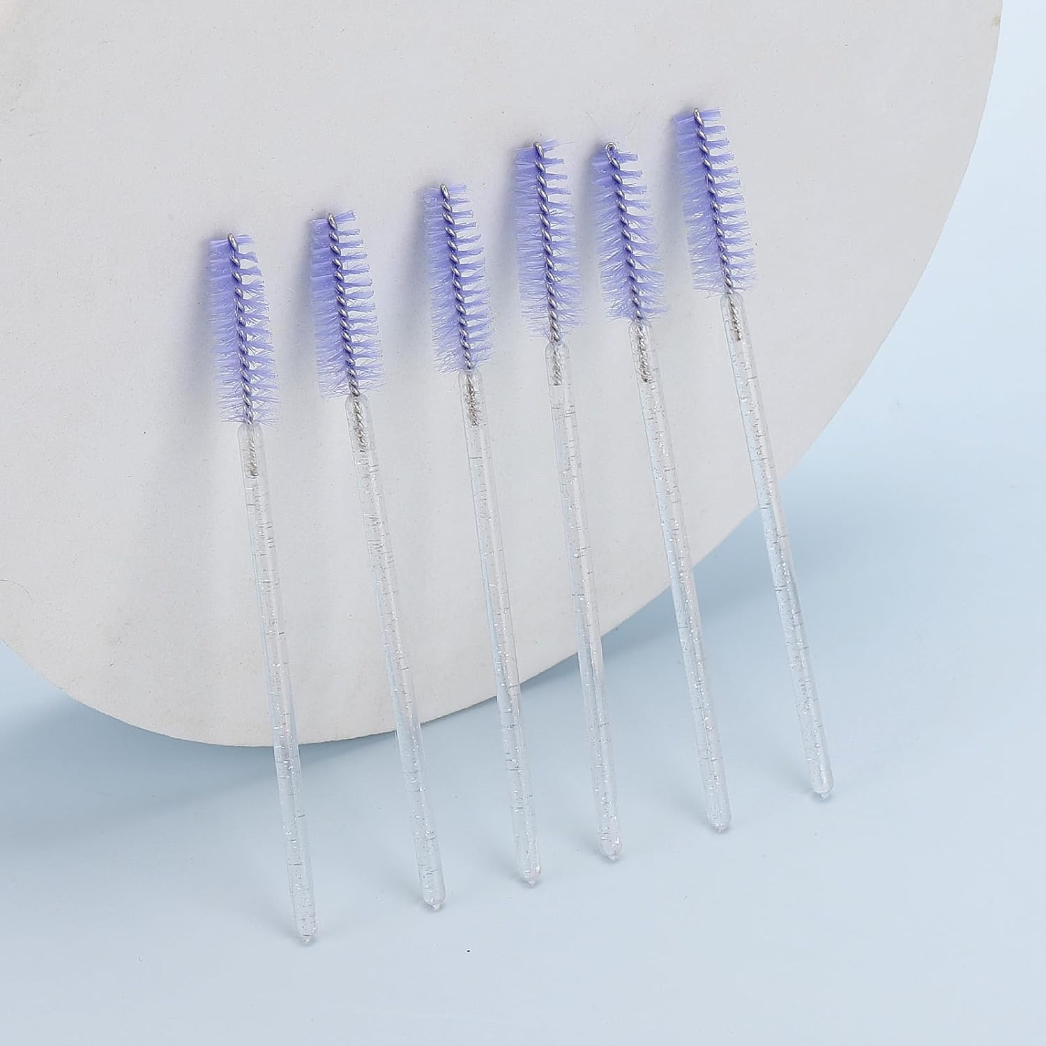 Tbestmax 50 Pcs Disposable Mascara Wands, Crystal Eyebrow Spoolies Brush for Eyelash Extensions, Eye Lash and Makeup Brush - Light Purple image number 3