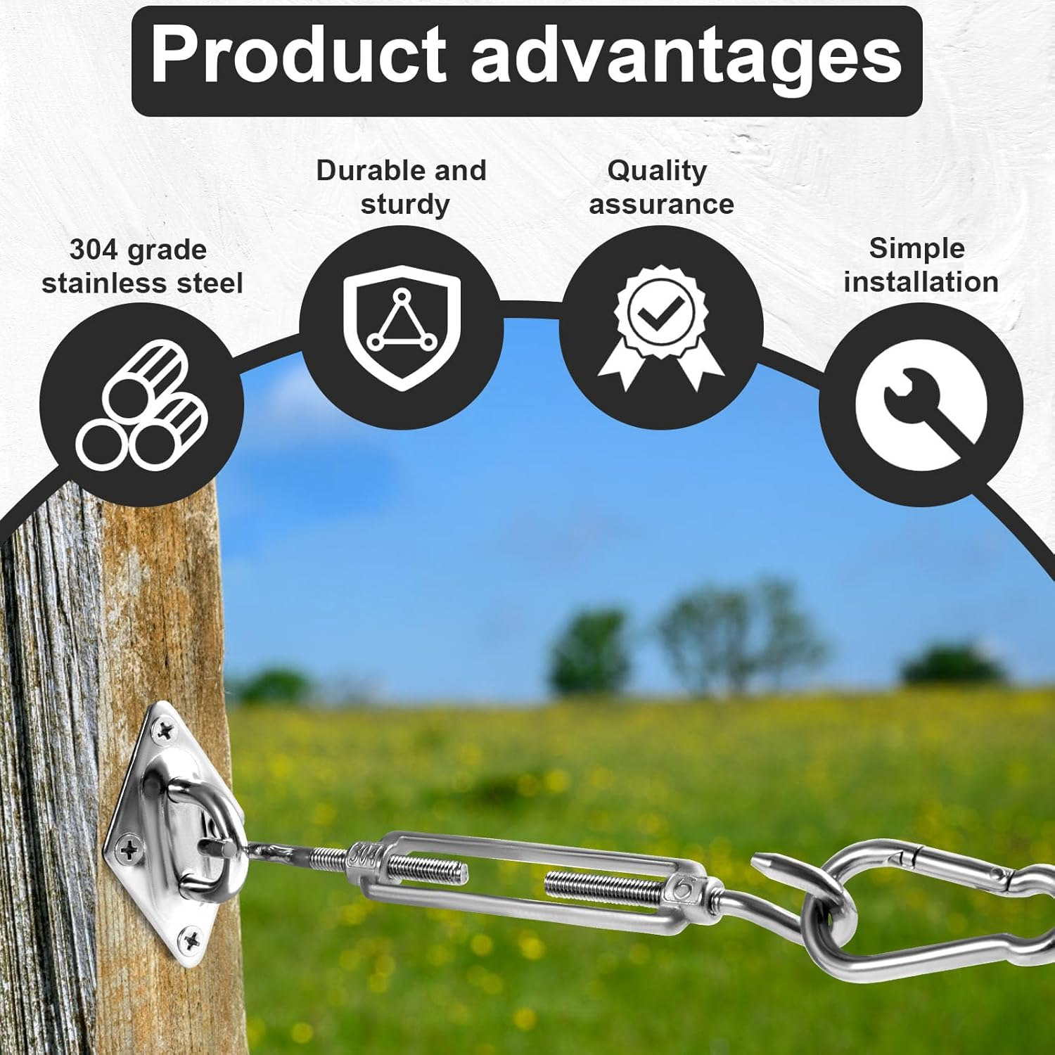 44Pcs Sun Shade Sail Hardware Kit Rectangle Square Triangle Shade Sail Mounting Kit 304 Stainless Steel M6 Awning Fixing Installation Kit Sun Shade Sail Installation Accessory for Patio image number 4