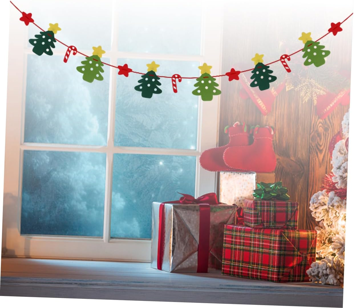 Christmas Bunting Banner Garland 3 Pack Christmas Banners Decorations Candy Cane Tree Stars Design Tear Resistant Non-Woven Fabric 3 Meters Hanging Decor for Home Holiday Party