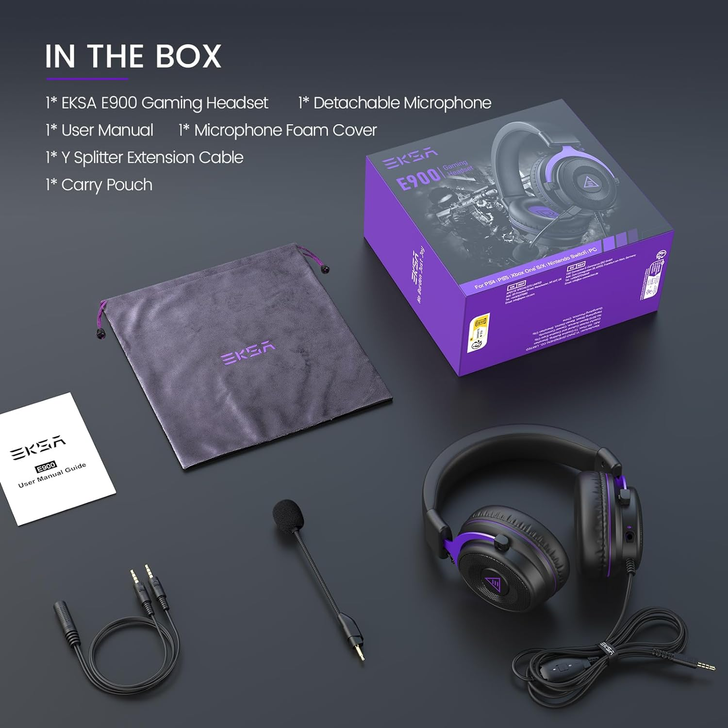 EKSA E900 Gaming Headset for PC, PS4, PS5, Xbox, 3.5Mm Wired Headphoes with Noise Cancelling Mic, 3D Surround Sound, Comfortable over Ear Headset for Computer, Laptop, Switch, Handheld Purple - A-Purple image number 6