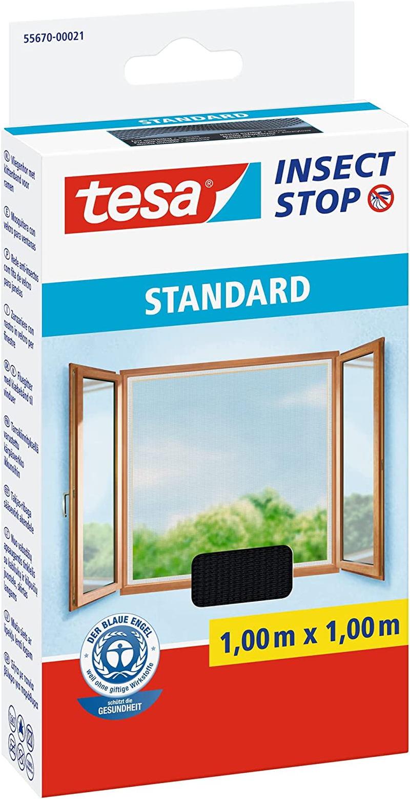 Tesa Insect Stop Hook & Loop STANDARD for Windows - Self Adhesive Window Fly Screen - Cut to Desired Size - in White, 130 Cm X 150 Cm
