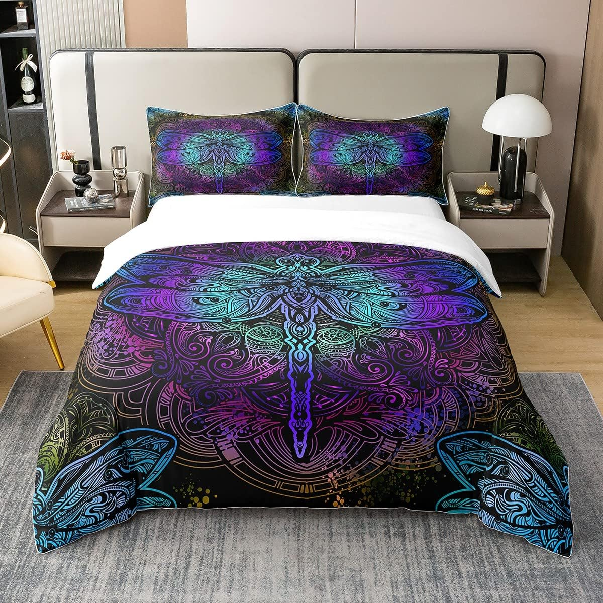 Tree of Life 100% Washed Cotton Duvet Cover 220 X 240 Cm Sun and Moon Comforter Cover, Psychedelic Galaxy Space Stars Bed Linen Sets Soft Microfibre Duvet Cover, Black White Room Decor