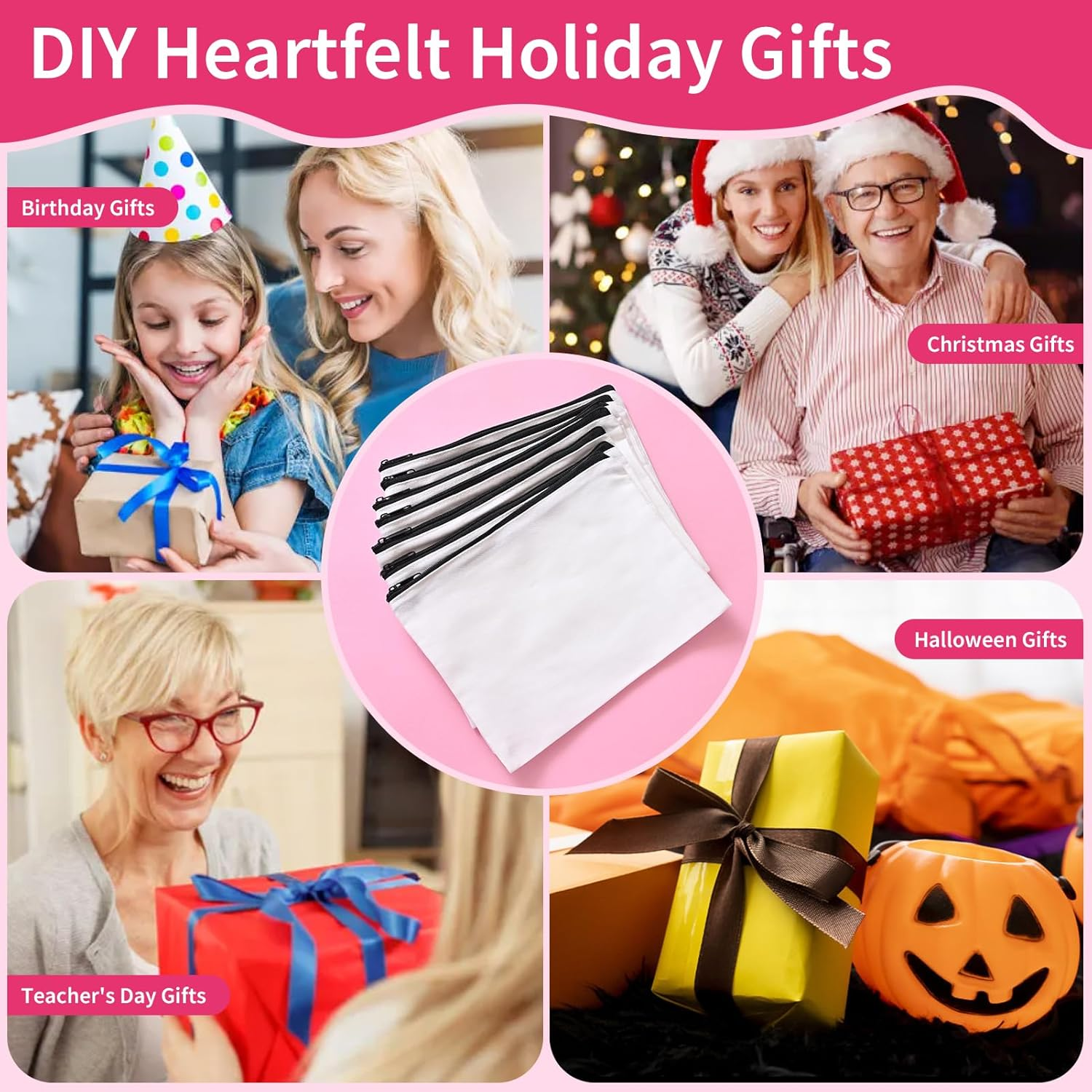 AMDAILY Sublimation Blank Canvas Makeup Bags, Bulk Blank DIY Heat Transfer Cosmetic Makeup Bags W/Black Zipper, White, 7.87 X 5.7 Inch 50 image number 3