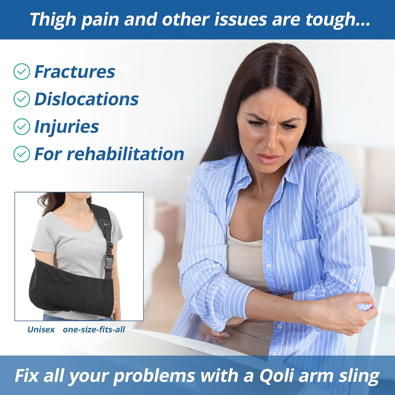 Arm Sling for Broken Fractured Bones Elbow Shoulder Injury, Rotator Cuff Adjustable Medical Brace Surgery Left and Right Arm, Men and Women image number 4