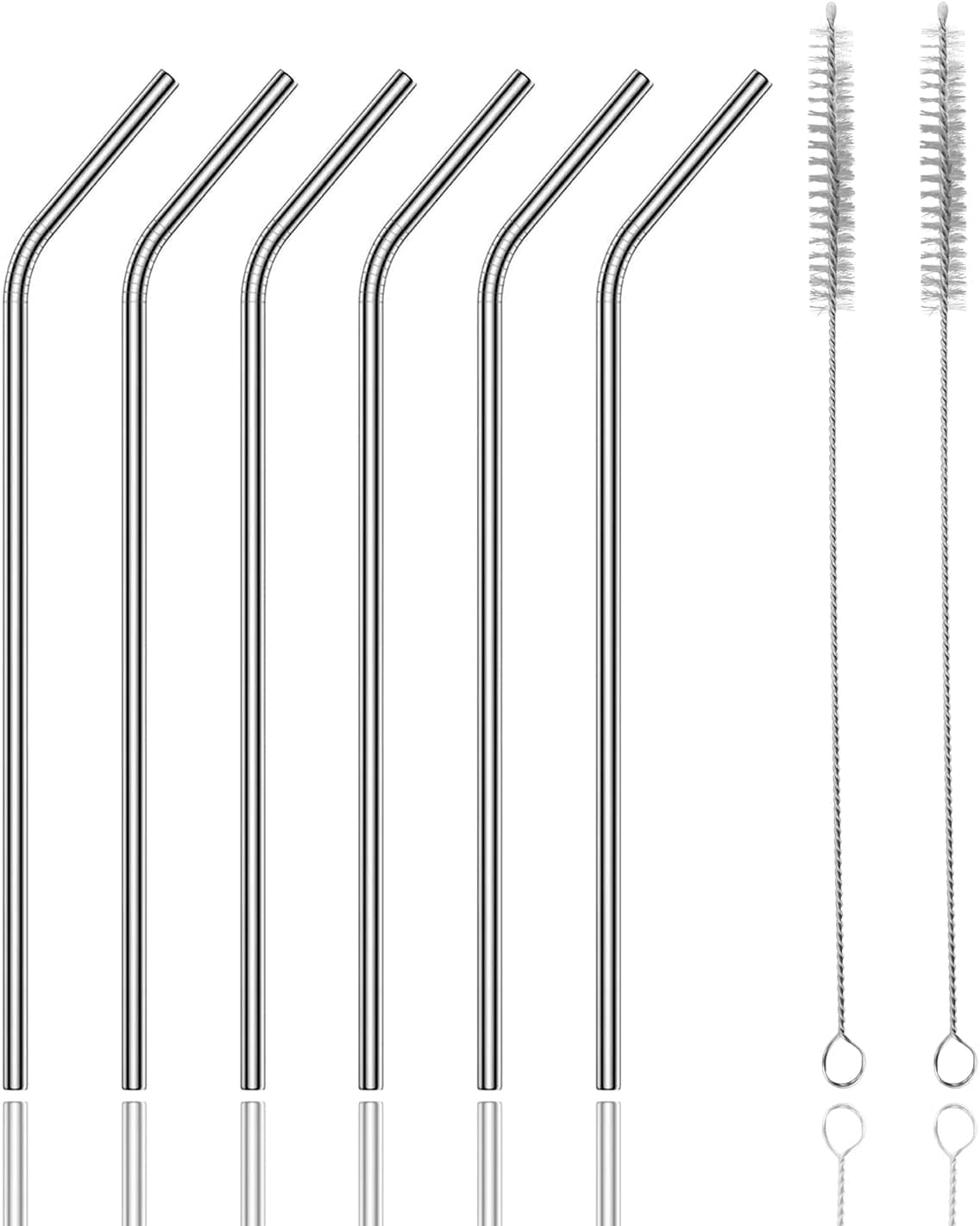 TORMEN Metal Straws Reusable Stainless Steel Drinking Straws Fit All Size Tumblers with 2 Cleaning Brushes (Stainless Steel Straw Bend*6+White Brush*2