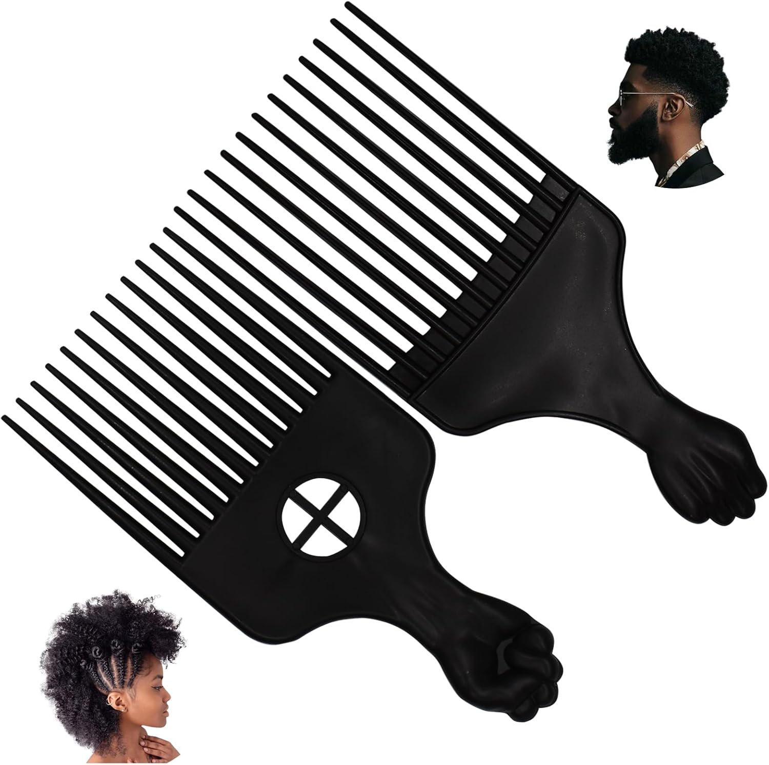 2 Pieces Professional Afro Hair Comb Detangling Comb Hairdressing Comb Afro Braiding Comb for Wigs Natural African Thick Curly Long Short Hair Styling Men Women Hair Salon image number 2