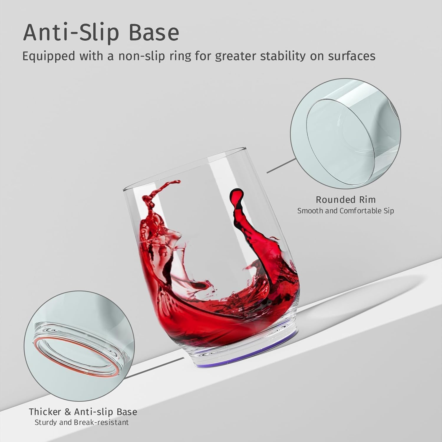 Live Levore Unbreakable Tritan Plastic Wine Glasses (Set of 2), 15Oz Shatterproof Stemless Wine Tumblers for Red & White Wine, Cocktails, Juice, Ideal for Gifts, Beach, Parties, and Home Use (Purple) image number 1