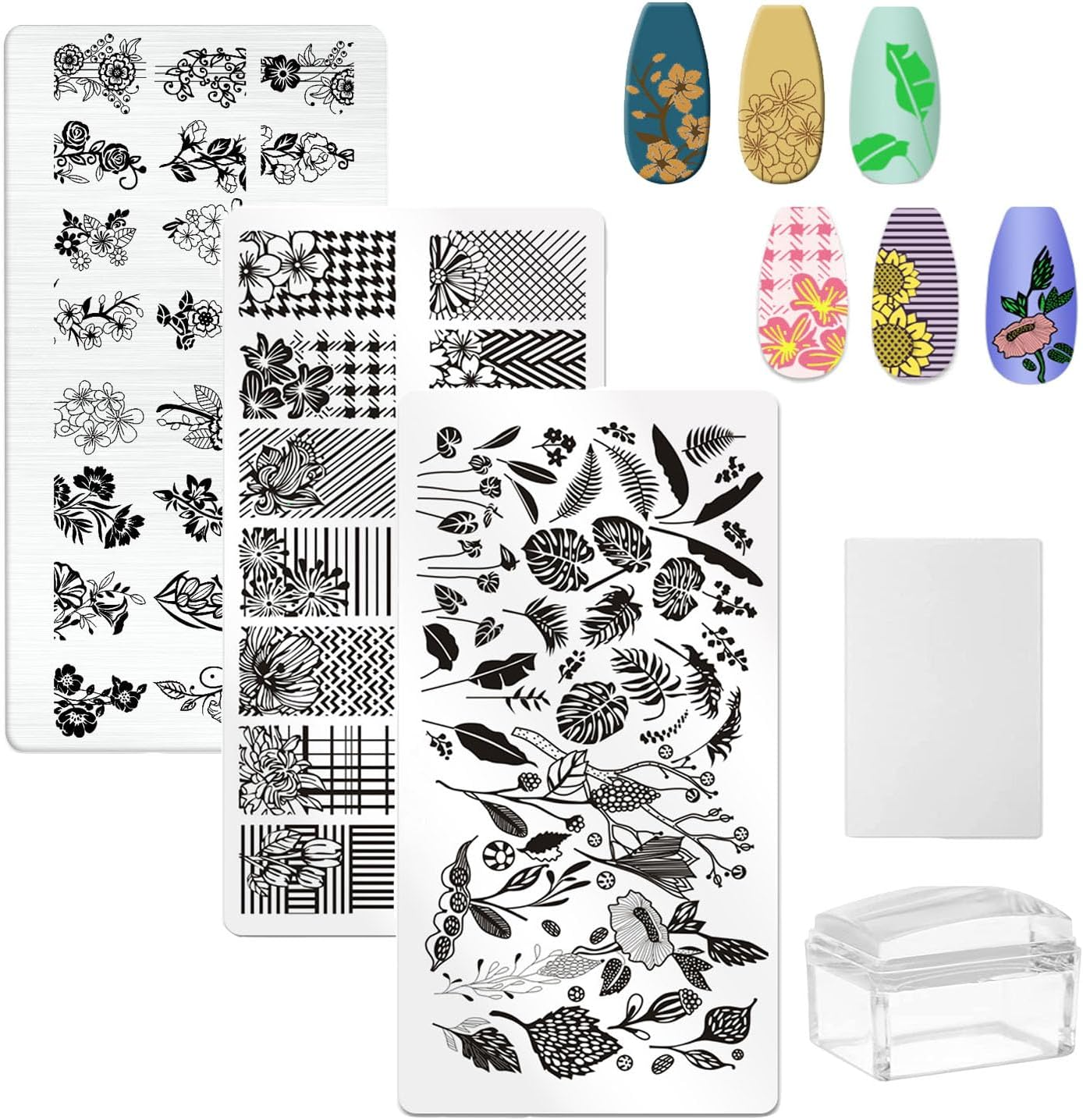 Nail Art Stamping Kit - 3Pcs Manicure Printing Design Template with Silicone Nail Stamper for Women Girls Home Salon Manicure Tools image number 2