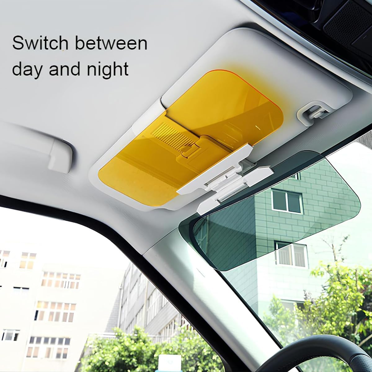 AIMALL Car Sun Visor Anti-Glare Mirror &ndash; Dual-Lens Day and Night Driving Visor with Button Extension &ndash; Anti-High Beam Acrylic Lens, Scratch-Resistant, 5.3X12.6In, Amber + Yellow image number 5