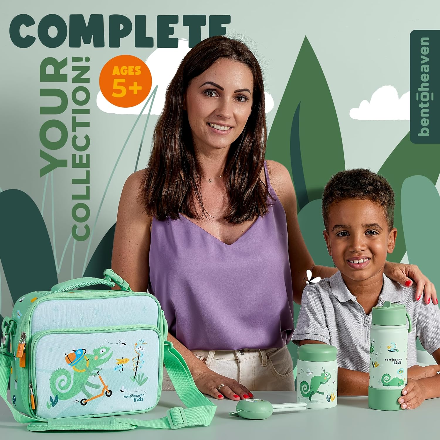 Bentoheaven Insulated Lunch Bag for Kids, Girls & Boys - Large Size Fits Bento Lunch Box, Water Bottle & Snacks - Durable, Easy to Clean, Leakproof - Adjustable Shoulder Strap, Zipper Pockets (Green) - Green image number 2