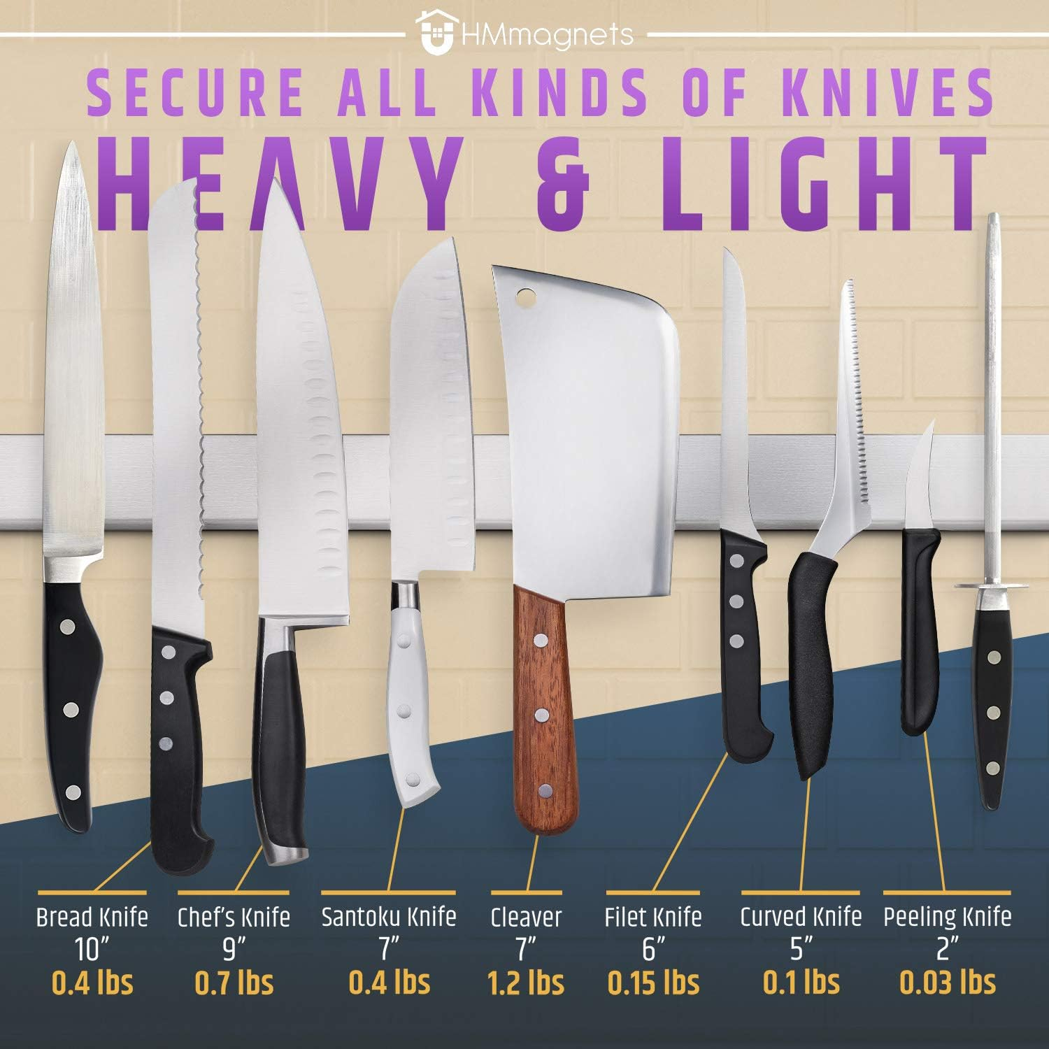 24 Inch Heavy-Duty Magnetic Knife Holder (Large Size) &ndash; Premium Stainless Steel Magnetic Knife Strip - Professional Space-Saving Knife Rack/Bar with Powerful Magnetic Pull Force (Upgraded Version) image number 3