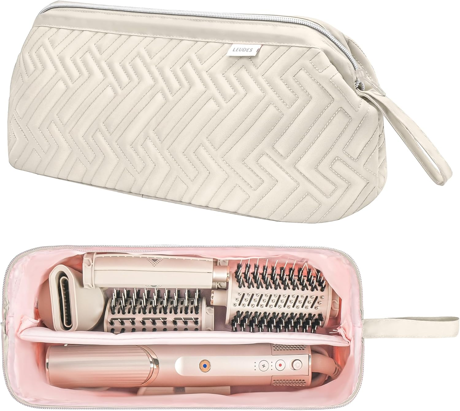 Leudes Hair Tools Travel Bag for Shark Flexstyle Carrying Case Portable Shark Hair Air Wrap Dryer Case Waterproof Dustproof Flat Curling Iron Travel Organizer (Beige)