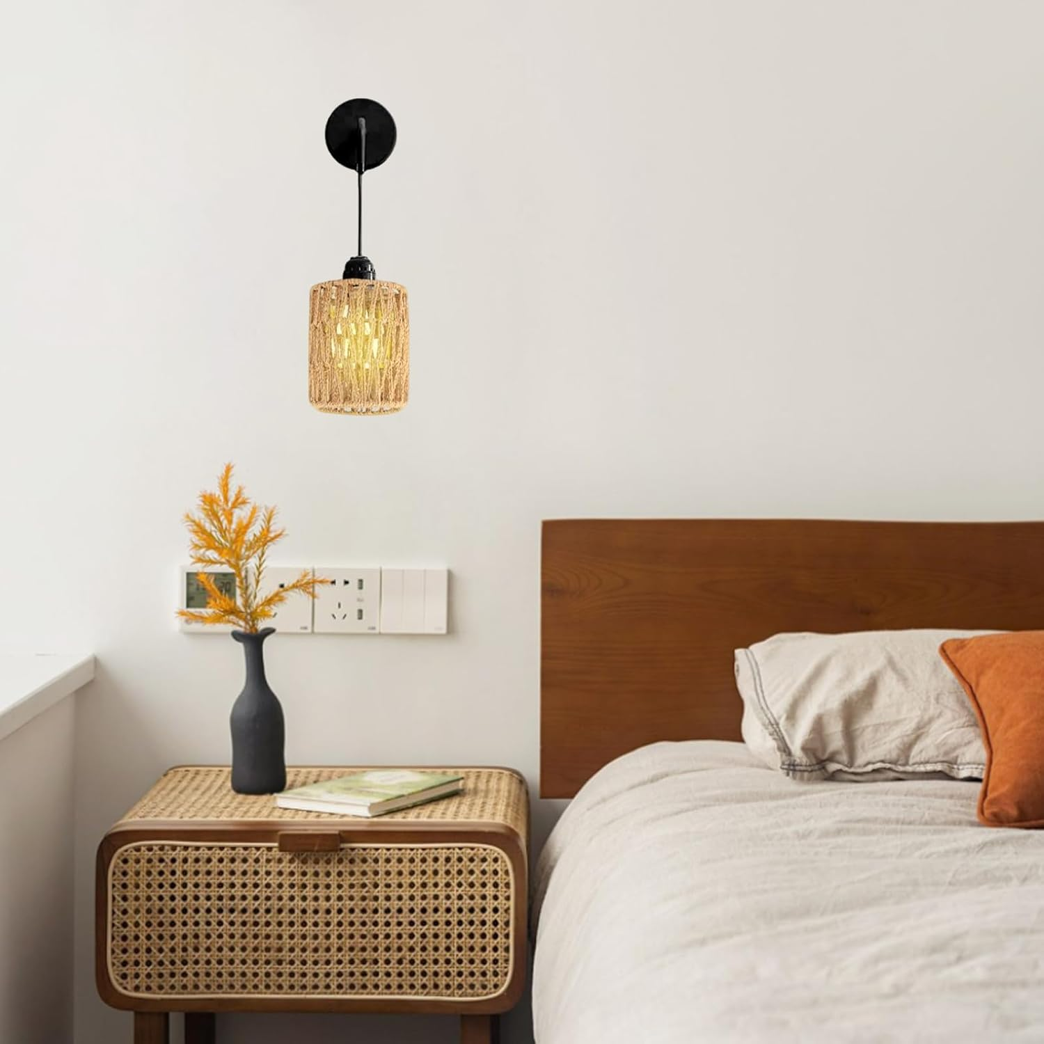 Rattan Lampshade Wicker 1 Piece Table Lamp Replacement Shade Accessories with 1 Adapter Ring Lampshade Boho Floor Lamp Pendant Light Shade for E27, E14 Floor Lamp, Table Lamp image number 5