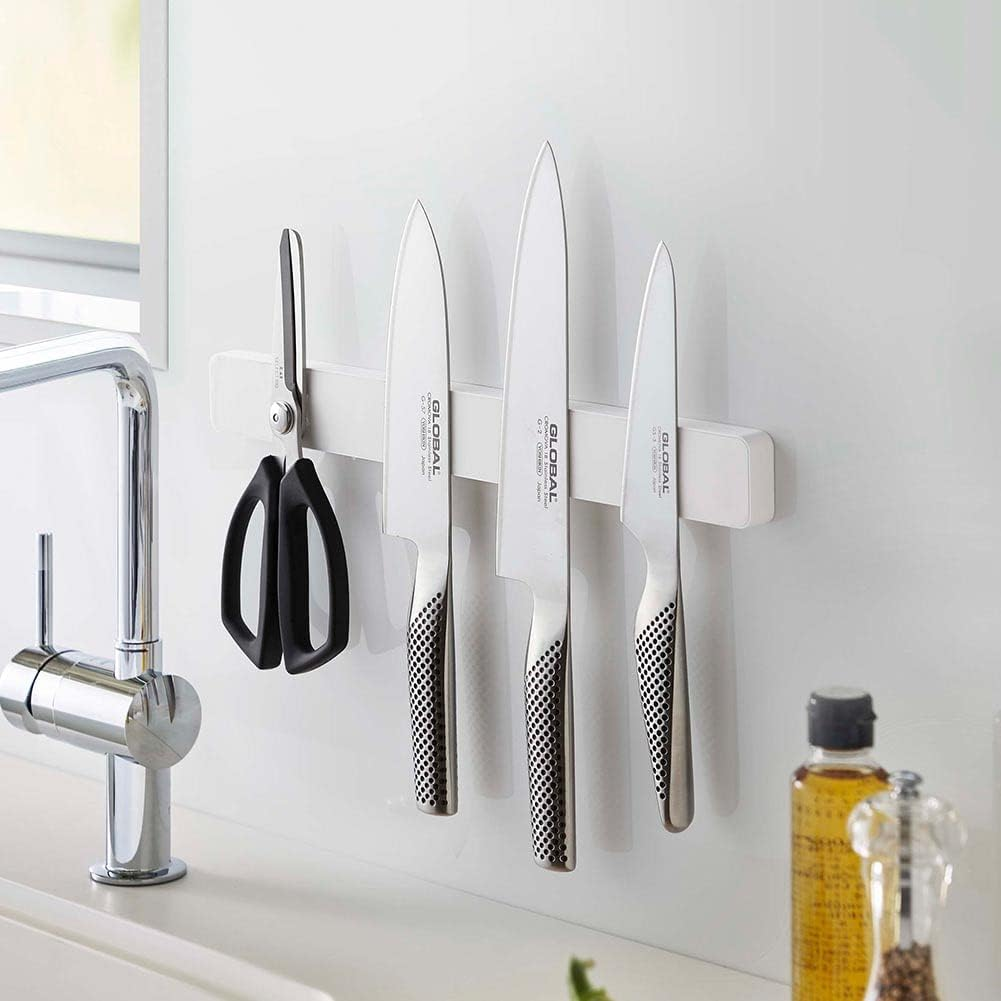 Yamazaki Industries 5201 Magnetic & Wall Knife Holder, W 13.8 Inches (35 Cm), White, Approx. W 13.8 X D 0.7 X H 1.6 Inches (35 X 1.7 X 4 Cm), Tower, Silicone Surface Knife Storage image number 5