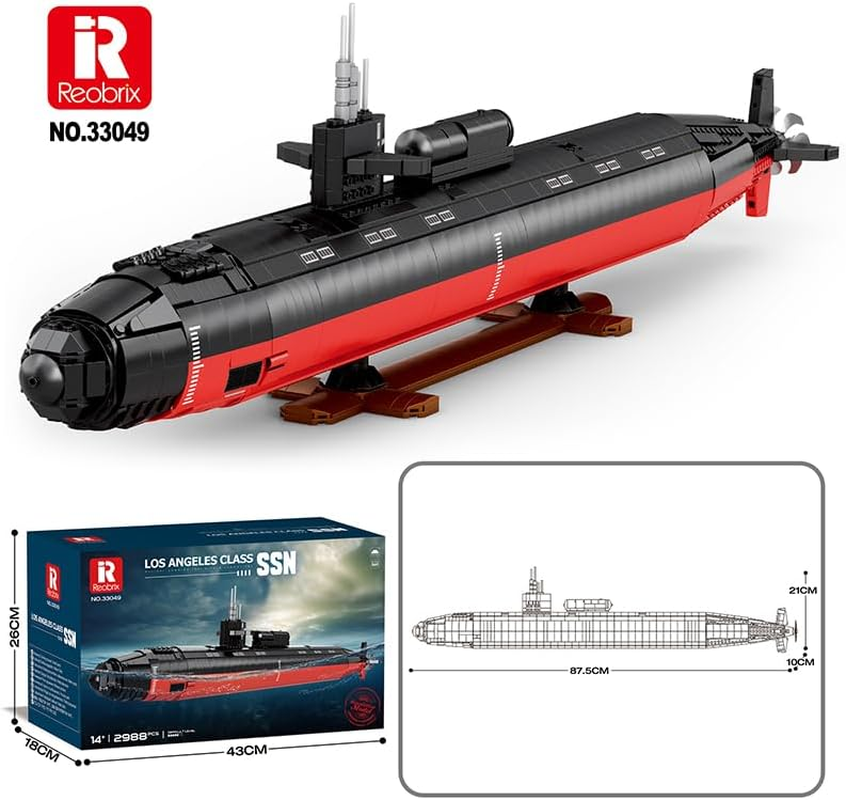 Reobrix 33049 Nuclear Submarine Building Block Set, Los Angeles-Class SSN Warships Model Building Kit, Military Battleship Toys for Adult and Kids 12+, 2988 PCS image number 3